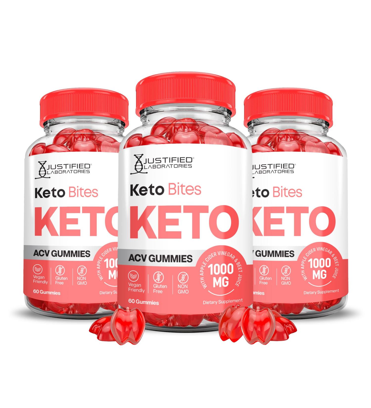 Justified Laboratories Keto Bites ACV Gummies 1000MG 180 Gummys - 3 Pack Vegan Non GMO with Pomegranate Juice, Beet Root, B12 - 60 Count - Buy Online on GoSupps.com