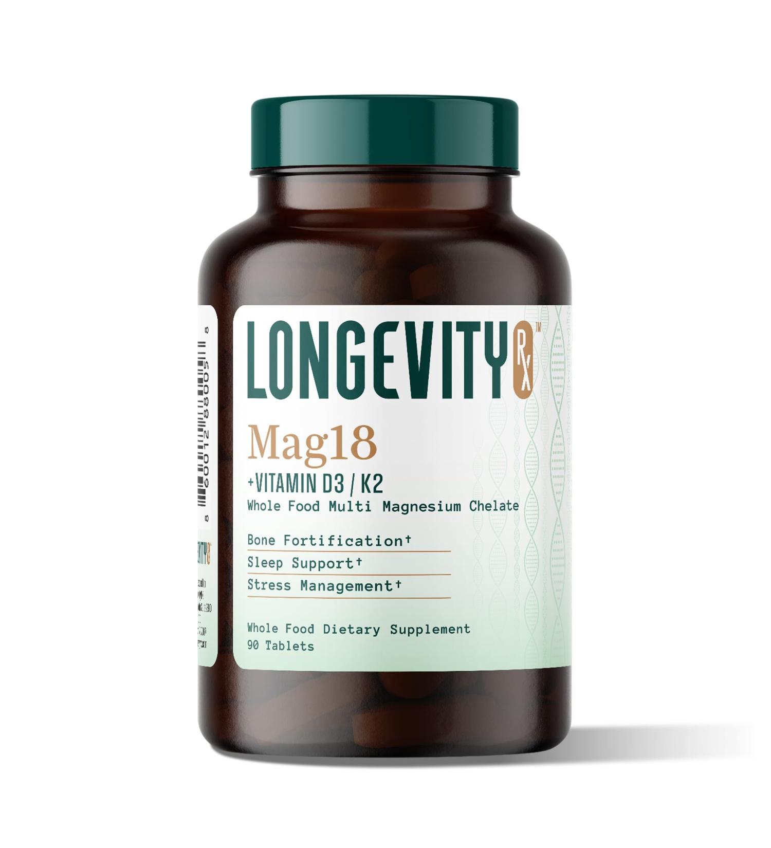 Longevity Rx Mag18 Peptide-Bound Magnesium Complex with D3 & K2 Bone & Muscle Support Mental Clarity Sleep Aid - Buy Online on GoSupps.com