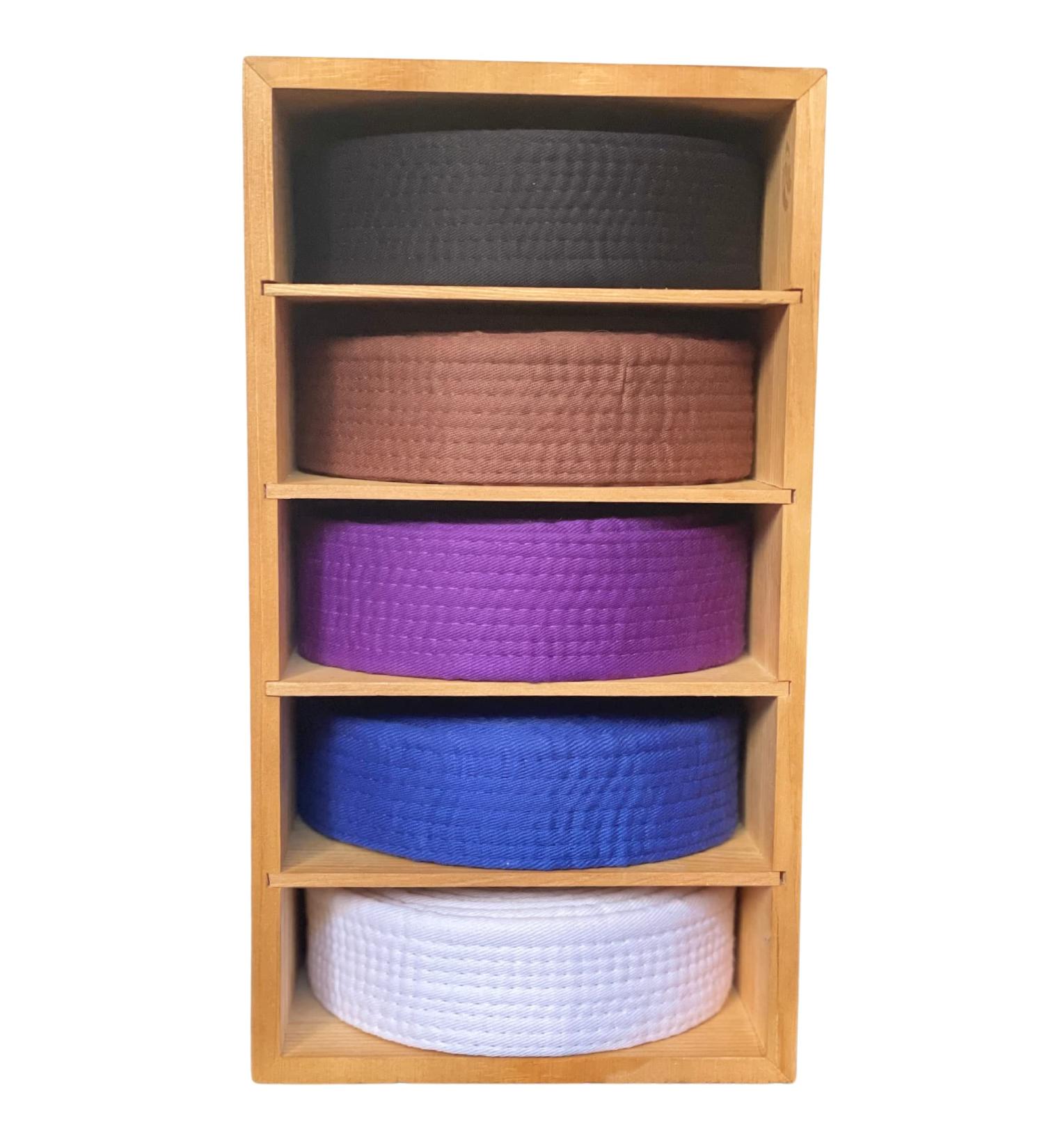 Brazilian Jiu Jitsu Belt Display | Pine Belt Box | BJJ Belt Rack for 5 Belts | from White to Black Belt Hanger | Martial Arts Belt Holder Case | Gifts for Jiu Jitsu Practitioners | OSS - Buy Online on GoSupps.com