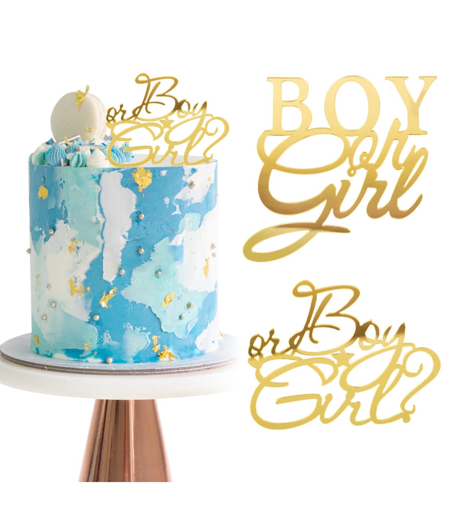 2pcs Boy or Girl Cake Topper Glitter Gold Acrylic Cake Decoration Pick Supplies for Baby Shower Gender Reveal Party - Buy Online on GoSupps.com