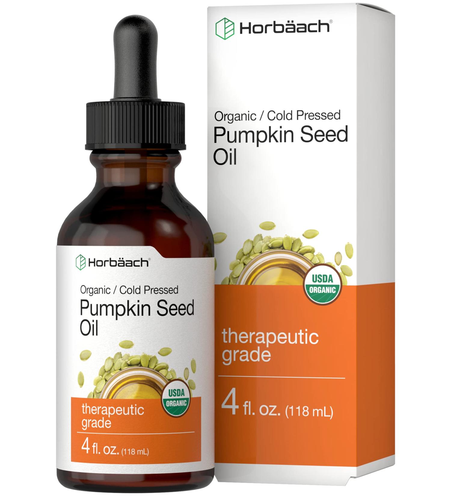 Organic Cold Pressed Pumpkin Seed Oil 4 oz | 100% Pure Extra Virgin | Vegetarian, Non-GMO, Gluten Free | for Hair and Face by Horbaach - Buy Online on GoSupps.com
