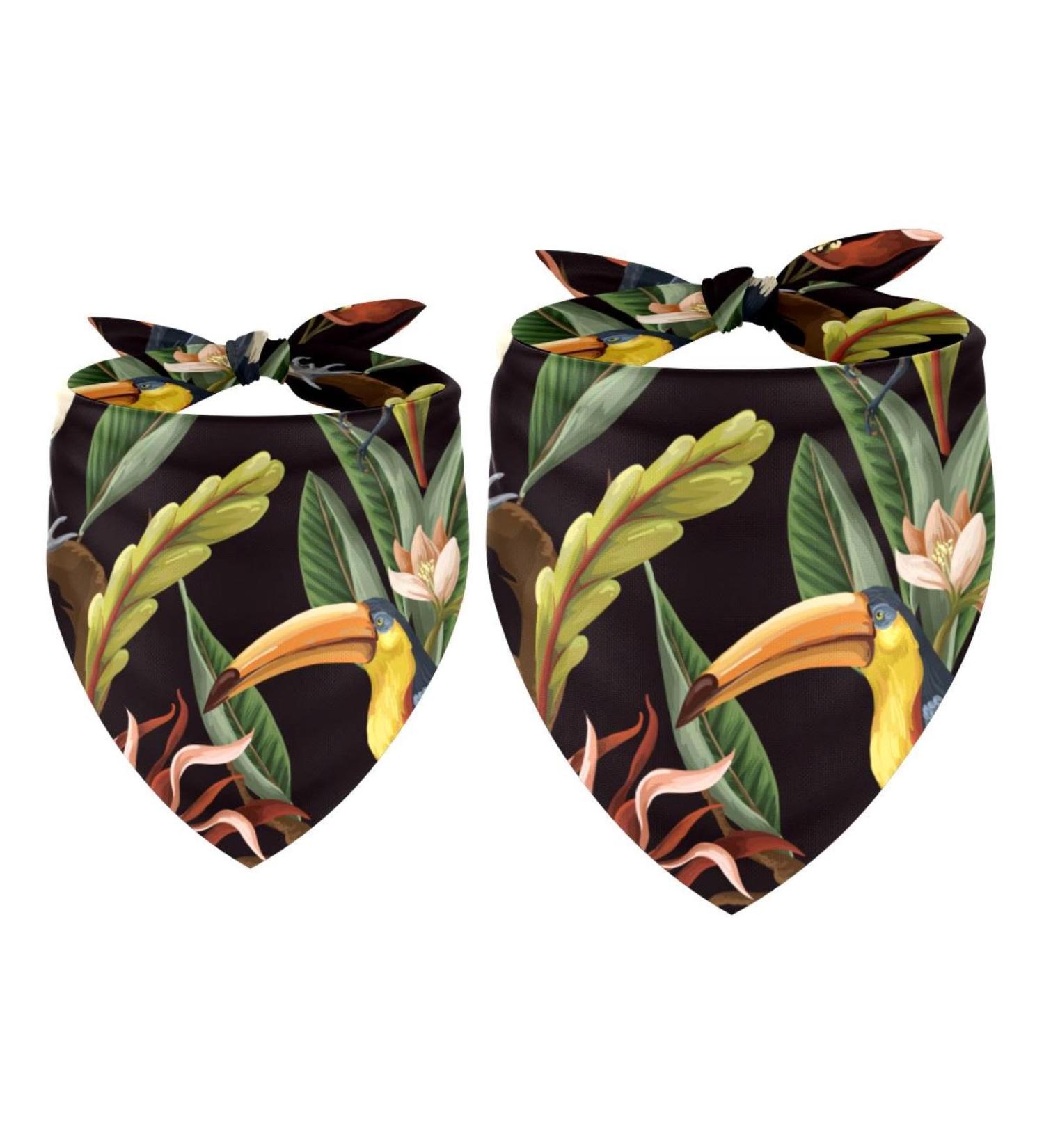 Multi-Colored Dog & Cat Triangle Scarf - Tropical Birds & Leaves - 2-Piece Set for All Sizes - Buy Online on GoSupps.com