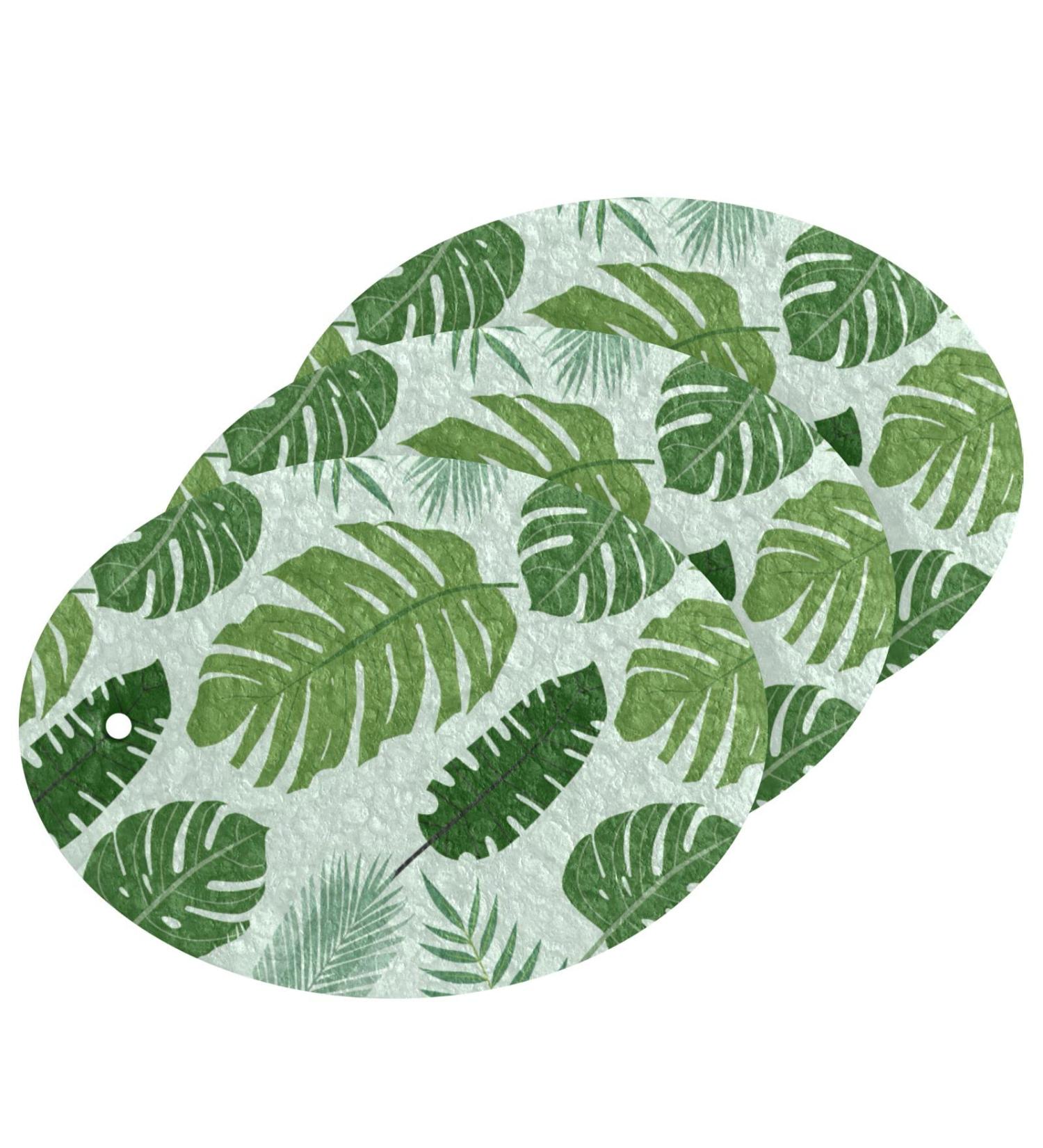 3-Pack Cleaning Kitchen Sponges Oval Plam Tress Leaves Kitchen Cellulose Dishwashing Wood Pulp Cotton - Buy Online on GoSupps.com