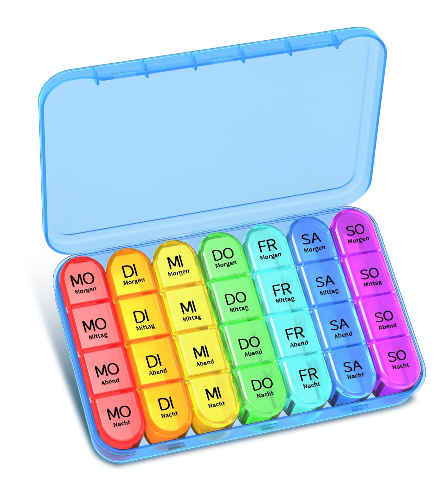 Weekly Pill Organizer Box - 7 Day Medicine Compartment Holder (Blue) | Large 4 Compartments for Easy Medication Management | Ideal for Evening Use - Buy Online on GoSupps.com