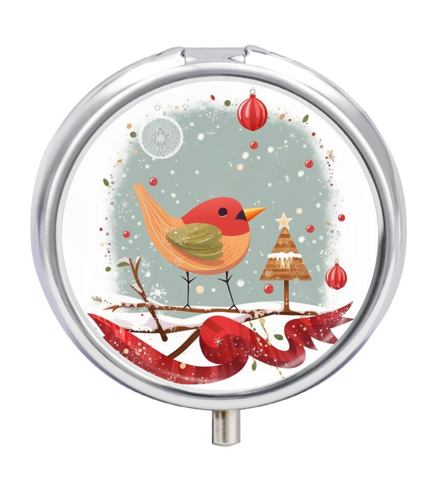 Travel Pill Box - 3 Compartment Merry Christmas Bird Design | Portable Pill Organizer for Purse & Pocket | Ideal for Medicine Storage - Buy Online on GoSupps.com