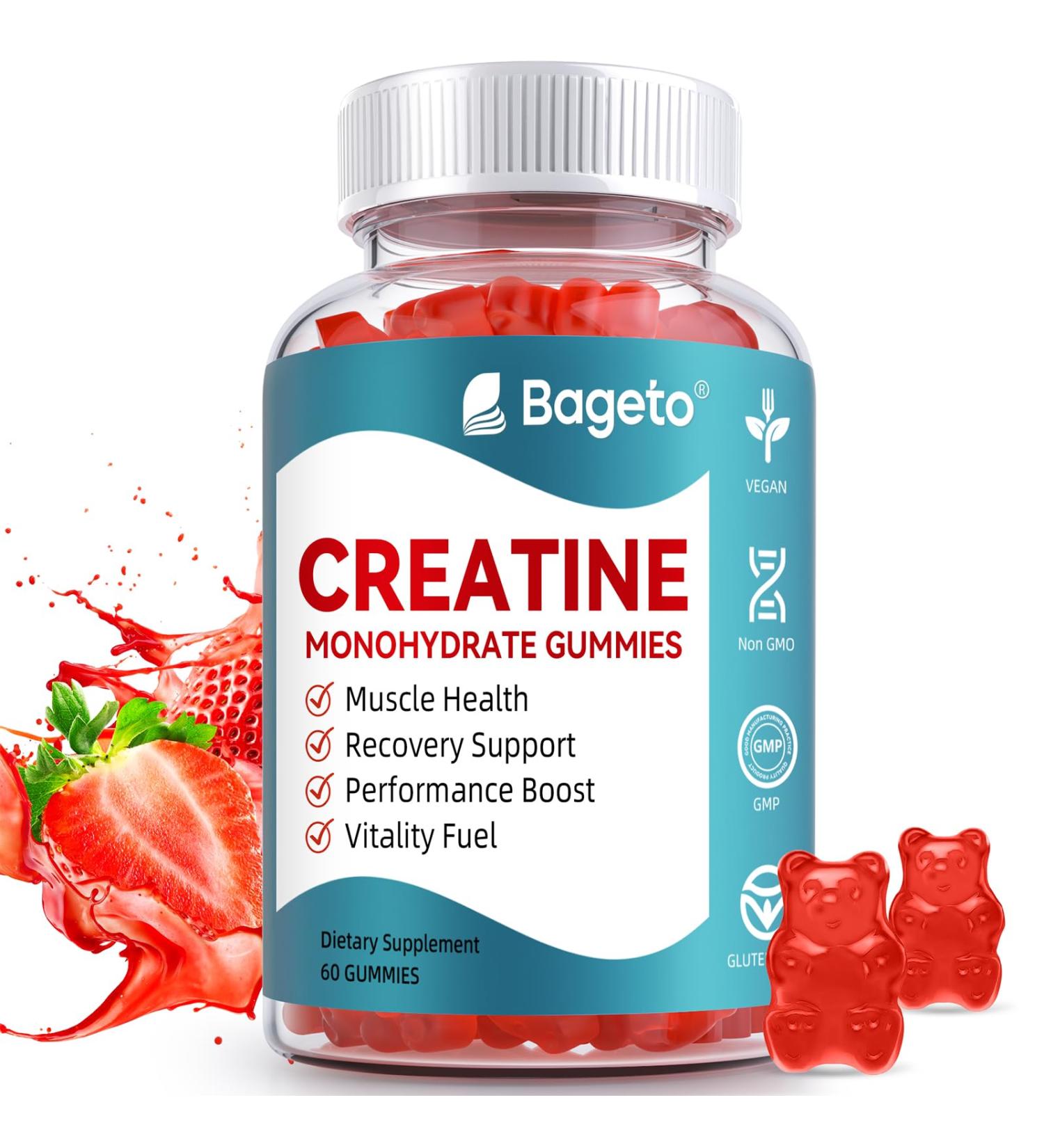 Creatine Monohydrate Gummies - 5g Per Serving for Muscle Growth & Recovery | Low Sugar Strawberry Flavor | 60 Gummies - International Shipping Available - Buy Online on GoSupps.com