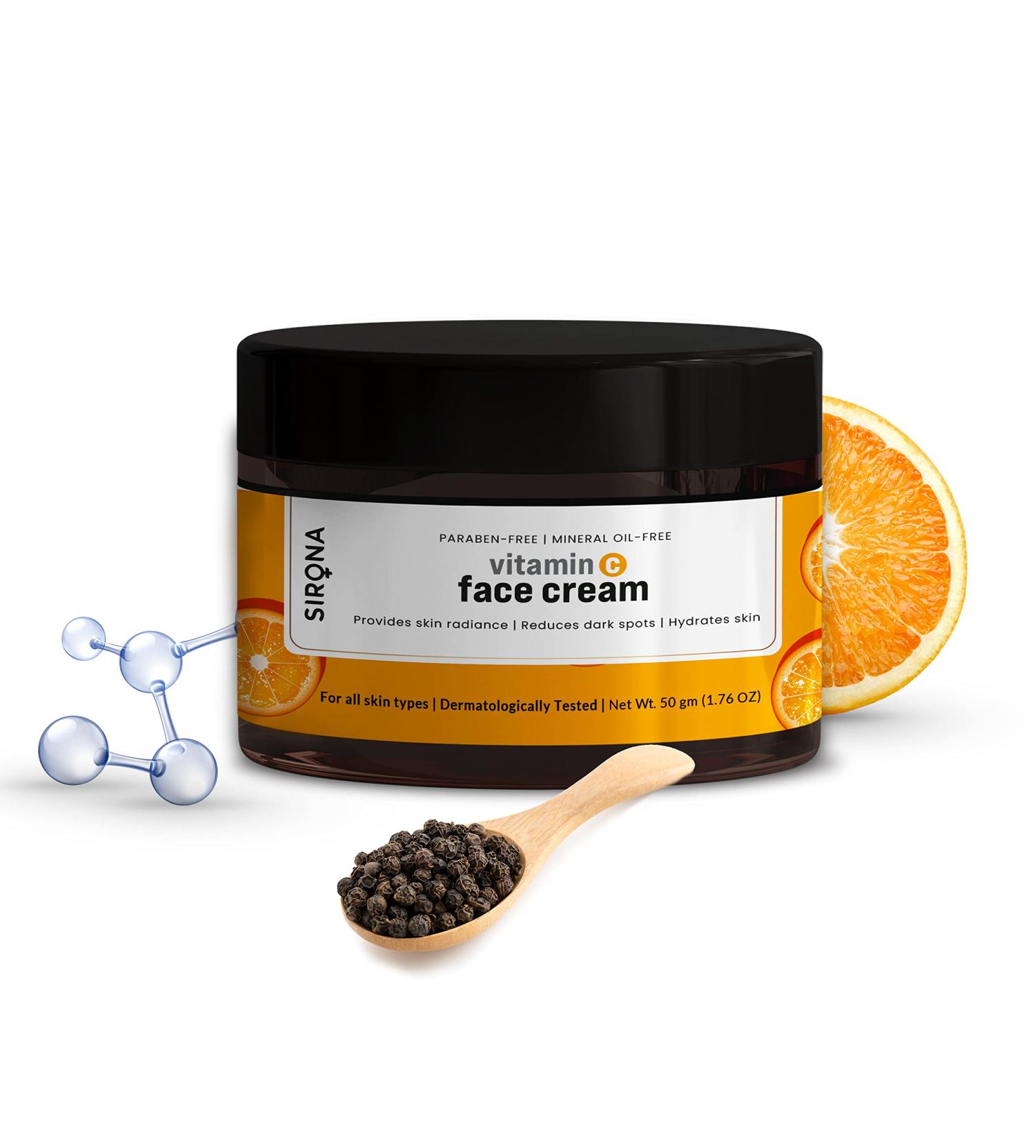 Sirona Vitamin C Face Cream - Hydrate Skin Radiance & Dark Spot Reduction with Hyaluronic Acid - 1.76 Oz - Buy Online on GoSupps.com