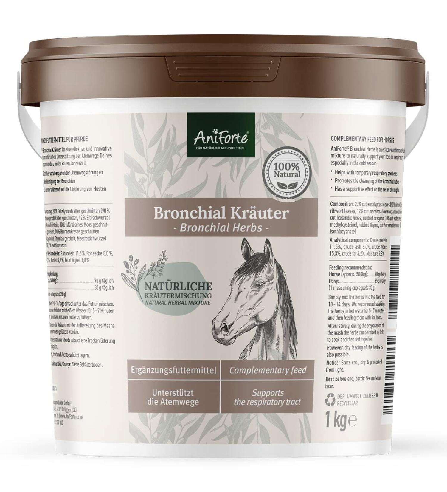 AniForte Bronchial Herbs for Horses 1kg - Natural Respiratory Support with Methylcysteine | Cough Relief & Healthy Airways - Buy Online on GoSupps.com