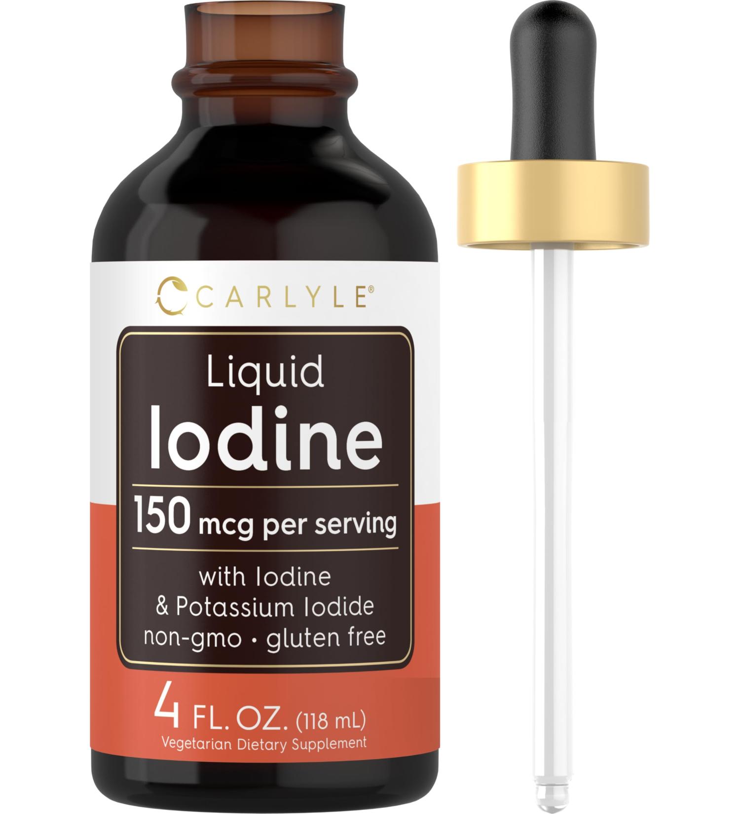 Carlyle Liquid Iodine Drops 4 fl oz | 150 mcg | Iodine & Potassium Iodide Supplement | Vegetarian Liquid Tincture | Non-GMO Gluten Free - Buy Online on GoSupps.com
