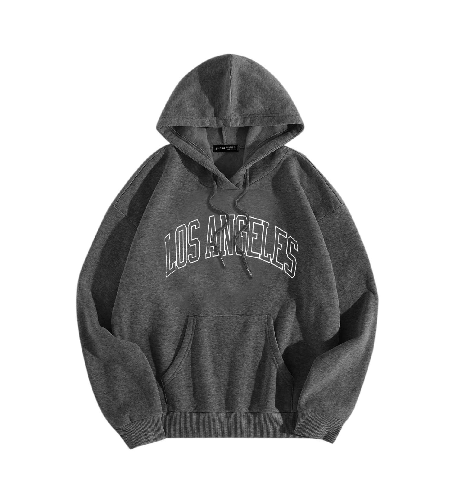 Men's Letter Graphic Long Sleeve Hoodie - Dark Gray Pullover Sweatshirt - Buy Online on GoSupps.com