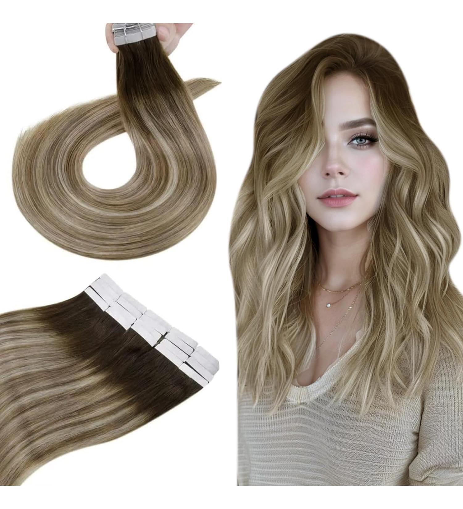 Shop Hetto Tape Extensions - Real Hair Ash Brown & Medium Blonde Balayage | Thick 30cm 40g | Best Quality Tape-In Hair Extensions - Buy Online on GoSupps.com