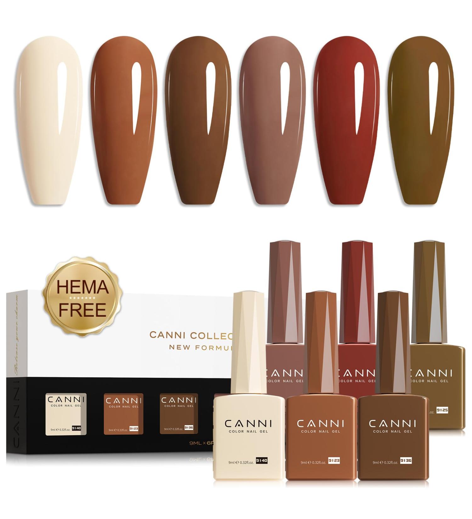 CANNI Brown Nude Gel Nail Polish Set - 6 Colors (9ML) for Brown Skin Tone | Soak Off UV LED DIY Manicure & Winter Nail Salon Essentials - Buy Online on GoSupps.com