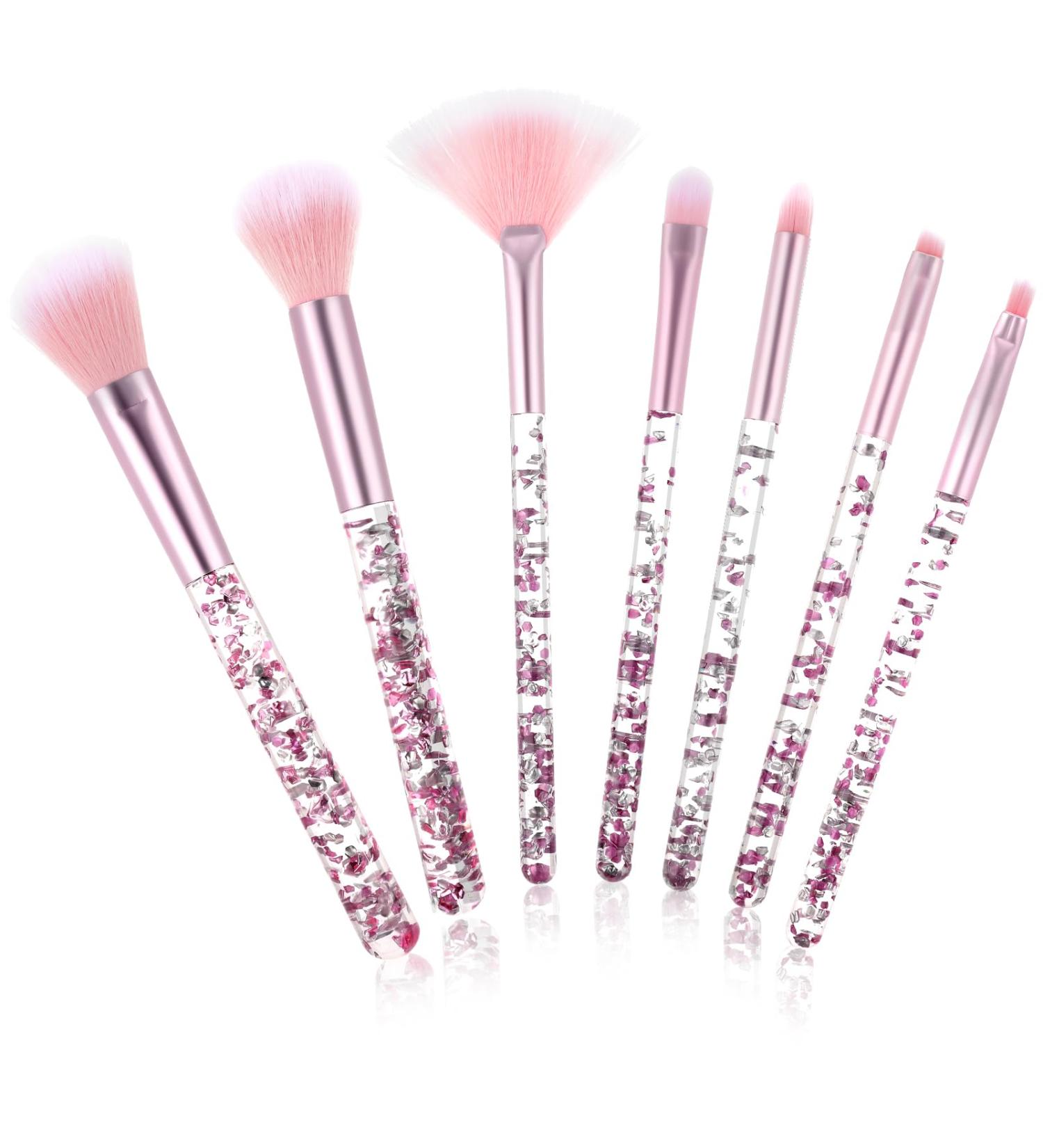 WLLHYF 7 Pack Makeup Brush Set Stylish Glitter Cosmetics Brushes Kit Professional Blending Brush with Crystal Sequins Handle for Eye Shadow Eyeliner Foundation Powder Concealer Blush Lip Women (Pink) - Buy Online on GoSupps.com