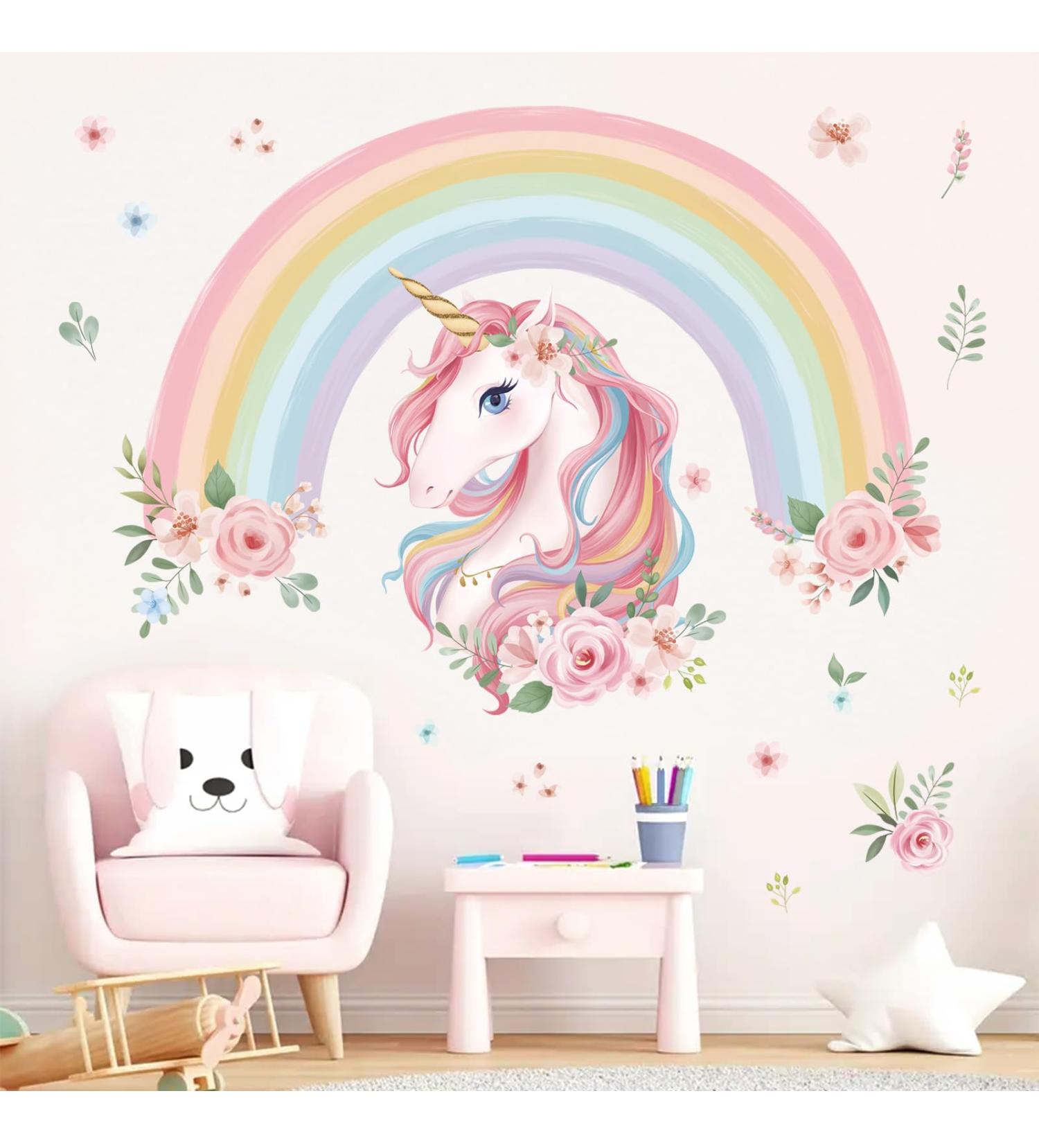 Wondever Large Rainbow Wall Decals Unicorn Flower Peel and Stick Stickers for Girls Bedroom Nursery - Buy Online on GoSupps.com