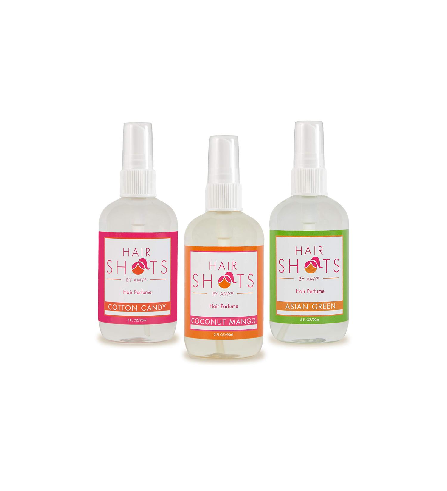 Hair Shots Heat Activated Hair Fragrance Mixer Bundle 3 Items: Cotton Candy, Coconut Mango, Asian Green