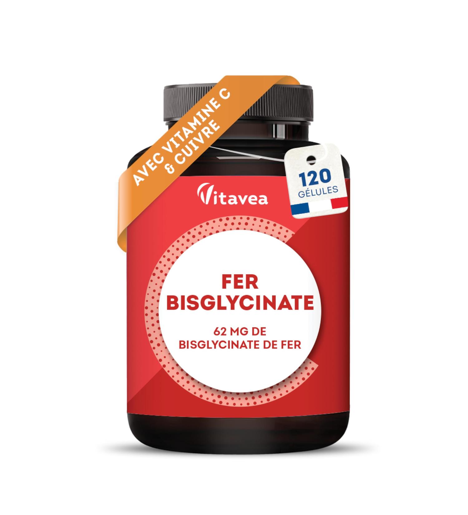 Fer Bisglycinate 14 mg + Vitamine C & Cuivre - Haute absorption R duit la Fatigue Soutien Immunitaire - Avec Cuivre - 120 g lules Vegan - Fabriqu en France - Vitavea - Buy Online on GoSupps.com