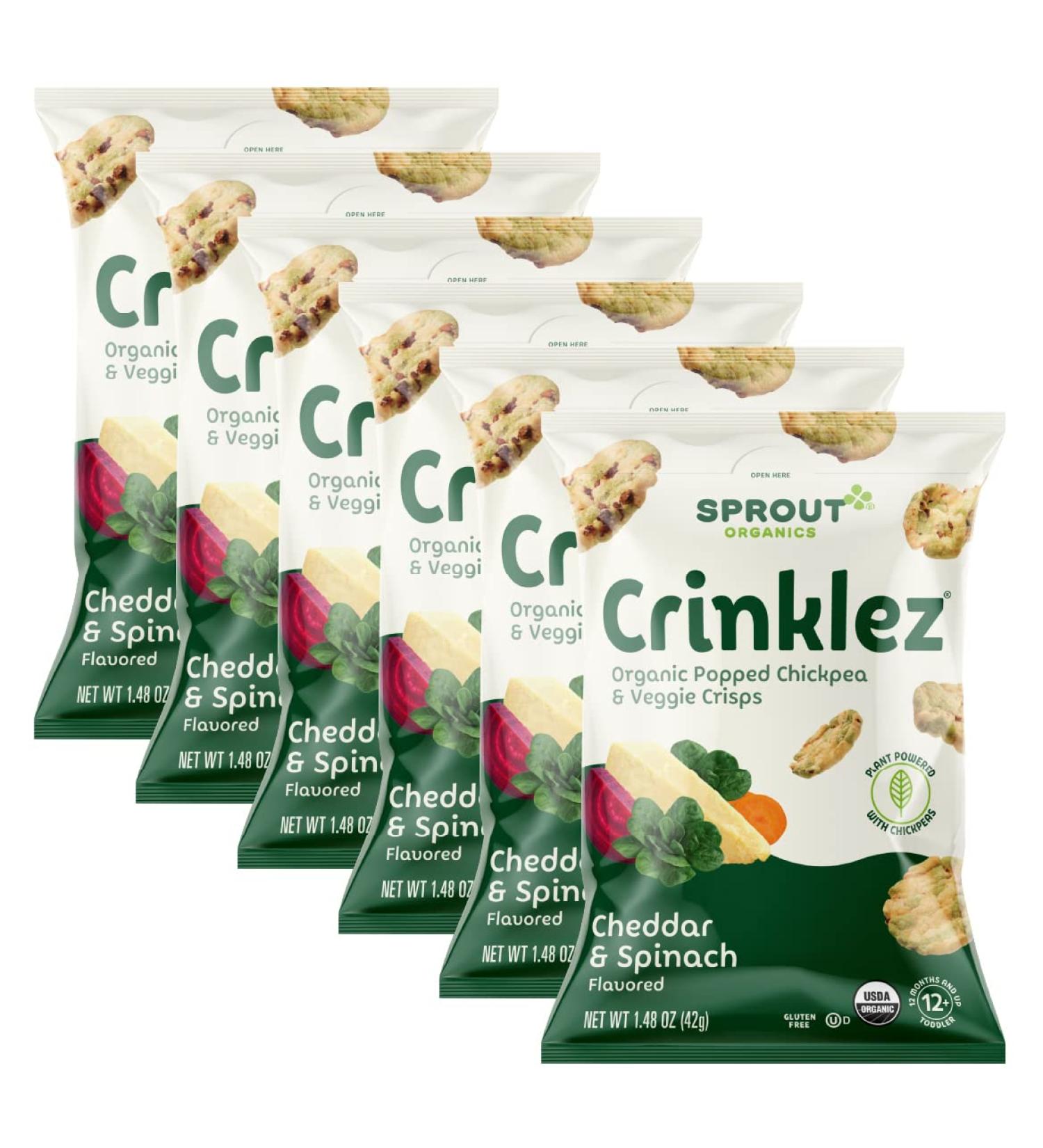 Sprout Foods Organic Baby Food Toddler Snacks 1.48oz Pack Of 6 - Cheesy Spinach Crinklez - Buy Online on GoSupps.com