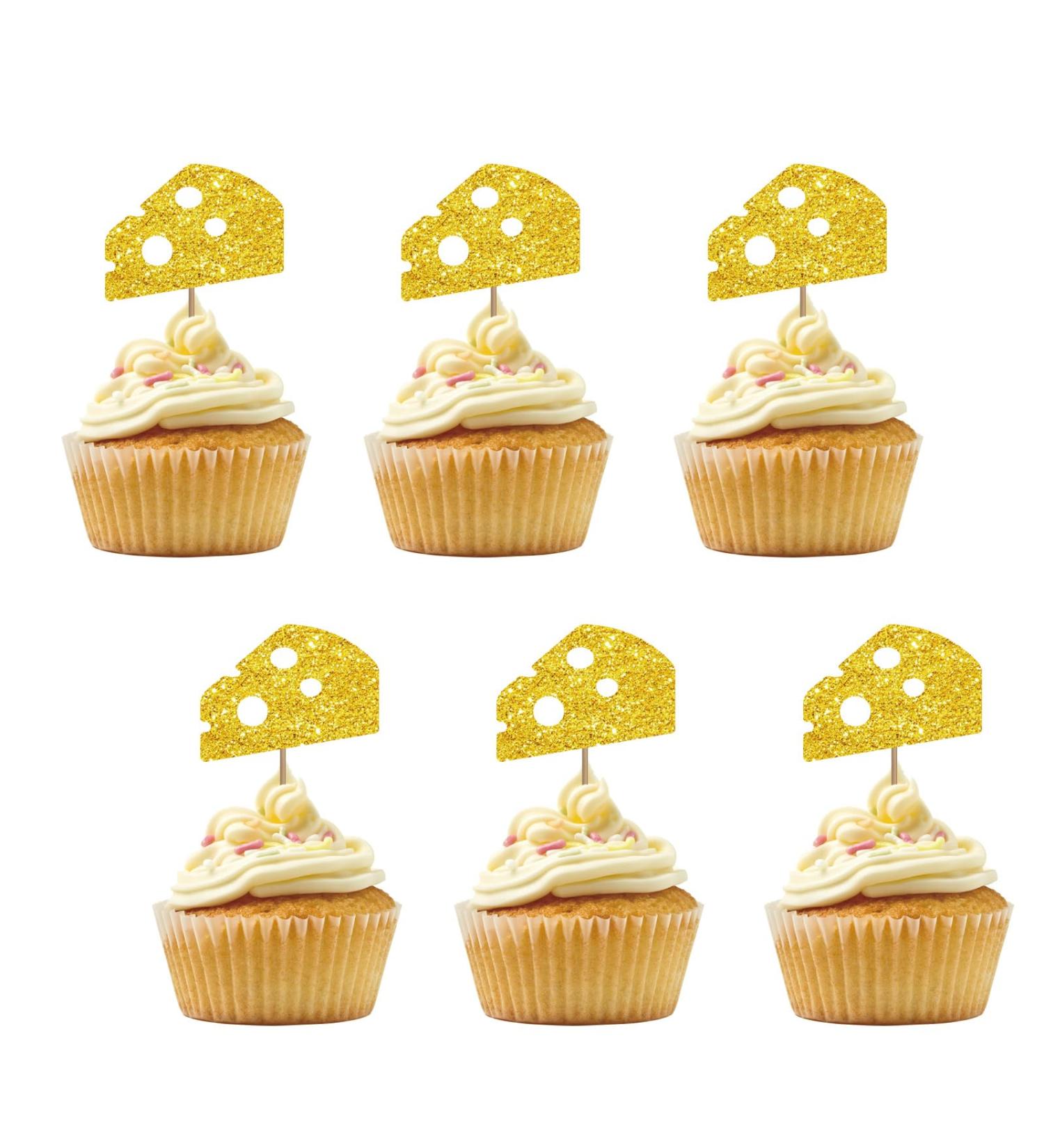 Set of 24 Cheese Cupcake Toppers for First Birthday Gold Glitter Cheese Sign Cupcake Toppers Cake Decorations for Baby Shower/Sweet Cheese Theme Birthday Supplies - Buy Online on GoSupps.com