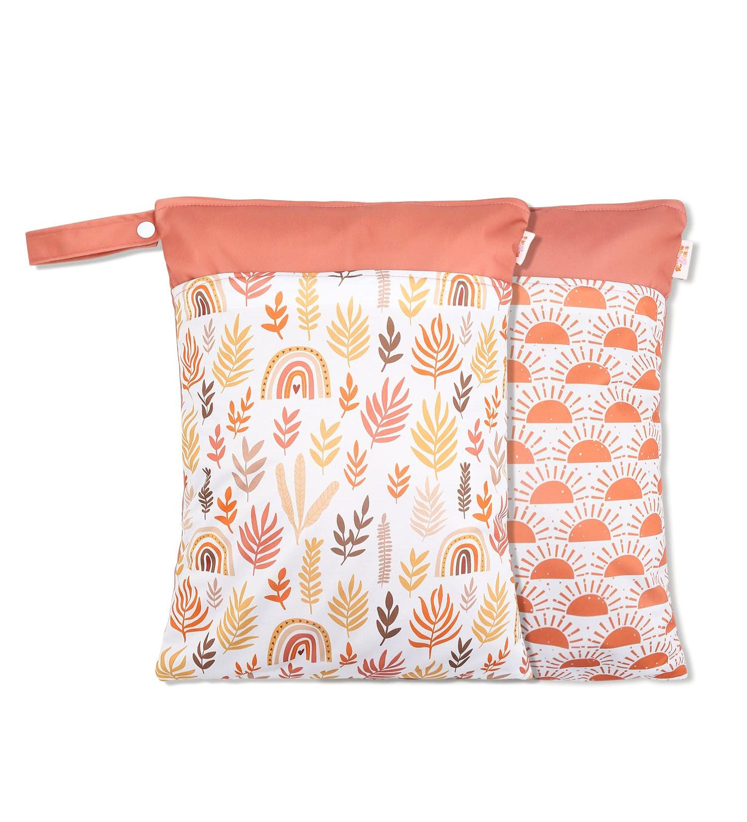 Wet Dry Bags for Baby Cloth Diapers & Breast Pump Parts - 2 Pack Waterproof Reusable with Dual Zippered Pockets & Handle - Multicolor - Buy Online on GoSupps.com