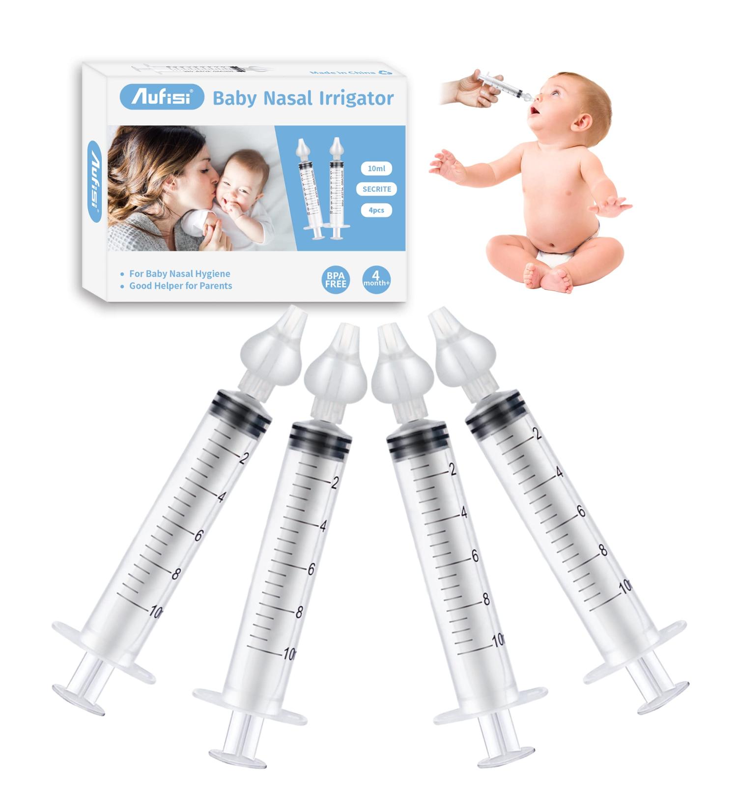 Aufisi Nasal Syringe Set for Babies - 4 Reusable Nasal Douches 10ml Portable Nasal Rinse with Silicone Tip - Safe & Comfortable High-Quality Nasal Care - Buy Online on GoSupps.com