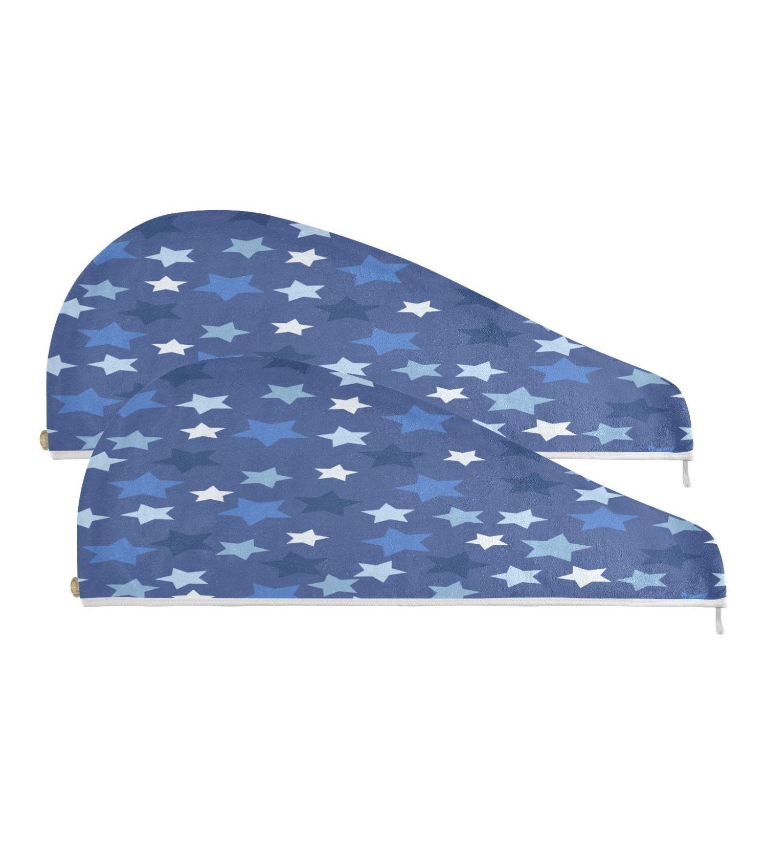 Stars Dry Hair Cap - Quick Drying 2 Piece Towel Set with Button Headband | Super Absorbent & Soft - Buy Online on GoSupps.com