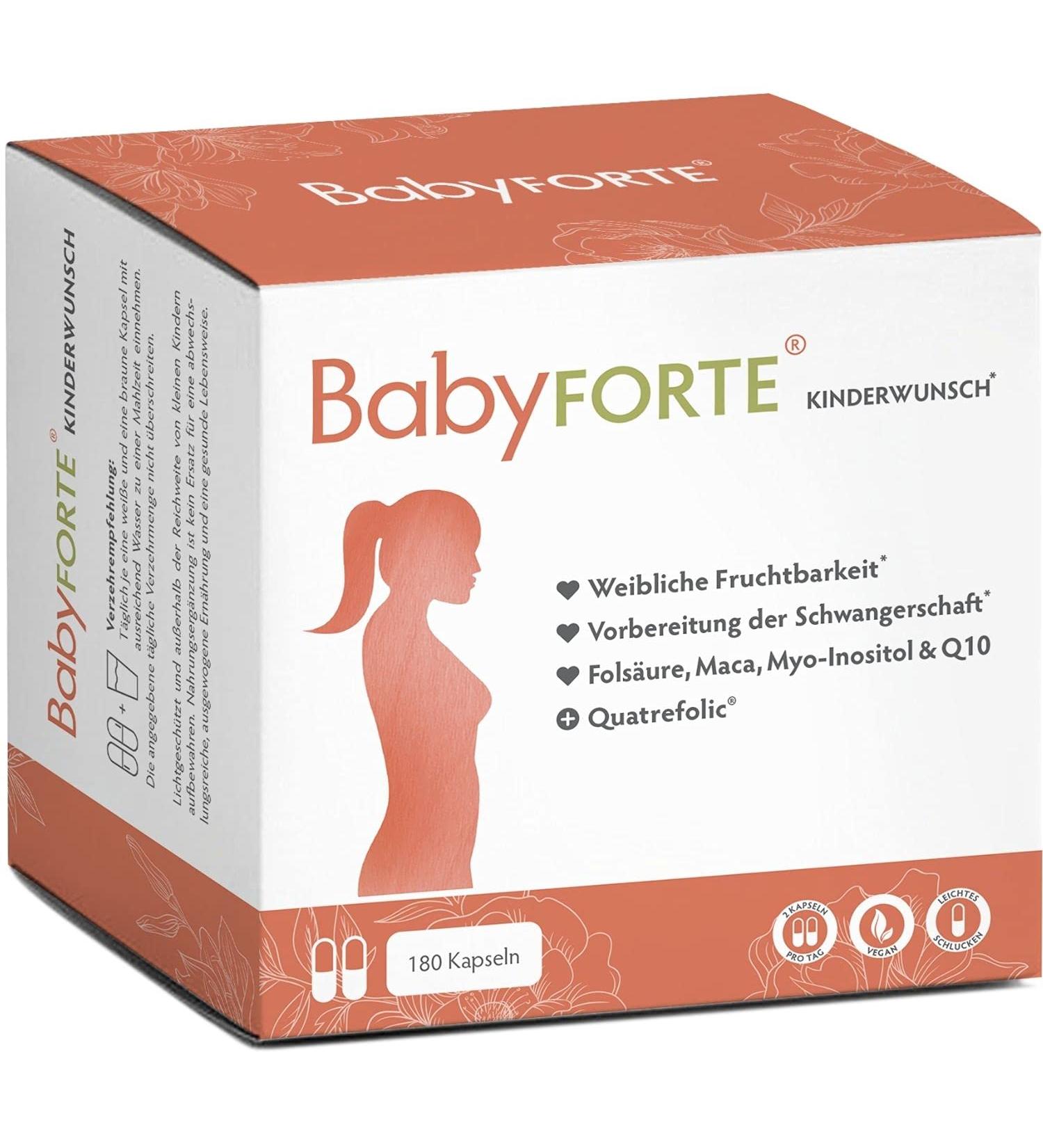 Baby Forte Desire to Have Children Tablets - Vegan Folic Acid 800 g Quatrefolic Maca & Inositol - 180 Capsules for Pregnancy Vitamins | International Shipping - Buy Online on GoSupps.com