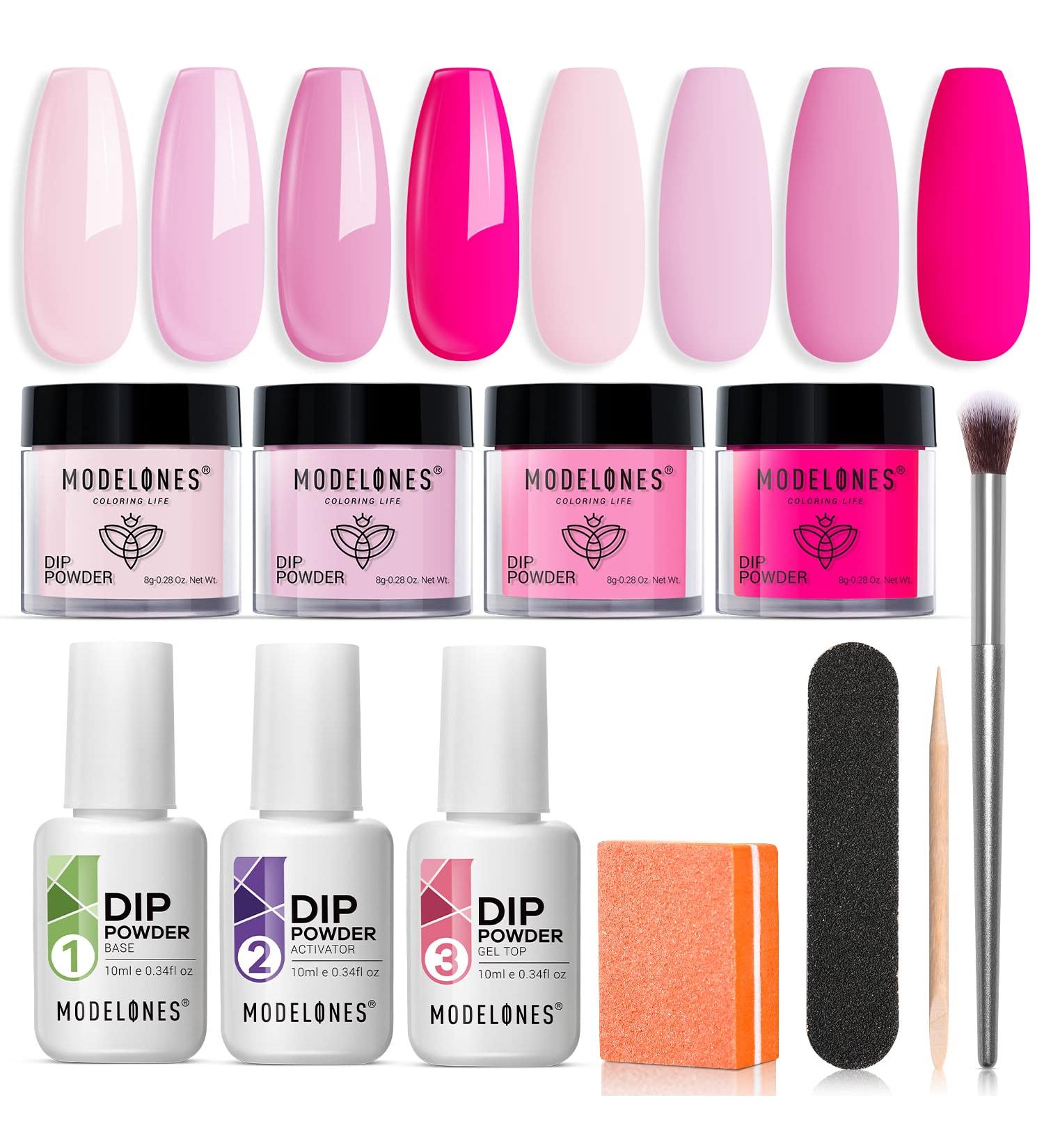 Modelones Dip Powder Nail Kit - 4 Hot Pink Colors DIY French Manicure Set Essential Liquid Base & Top Coat Perfect Gift for Mom - Buy Online on GoSupps.com