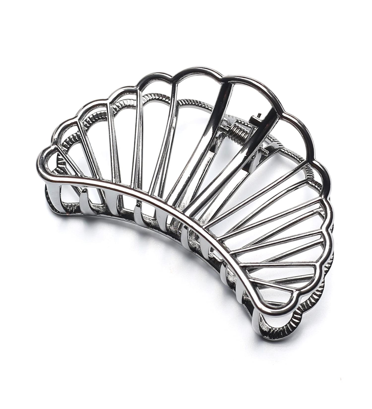 QinGoo Large Black Metal Shell Hair Clip - Stylish Hair Accessories for Women & Girls (8cm x 4cm) - Buy Online on GoSupps.com