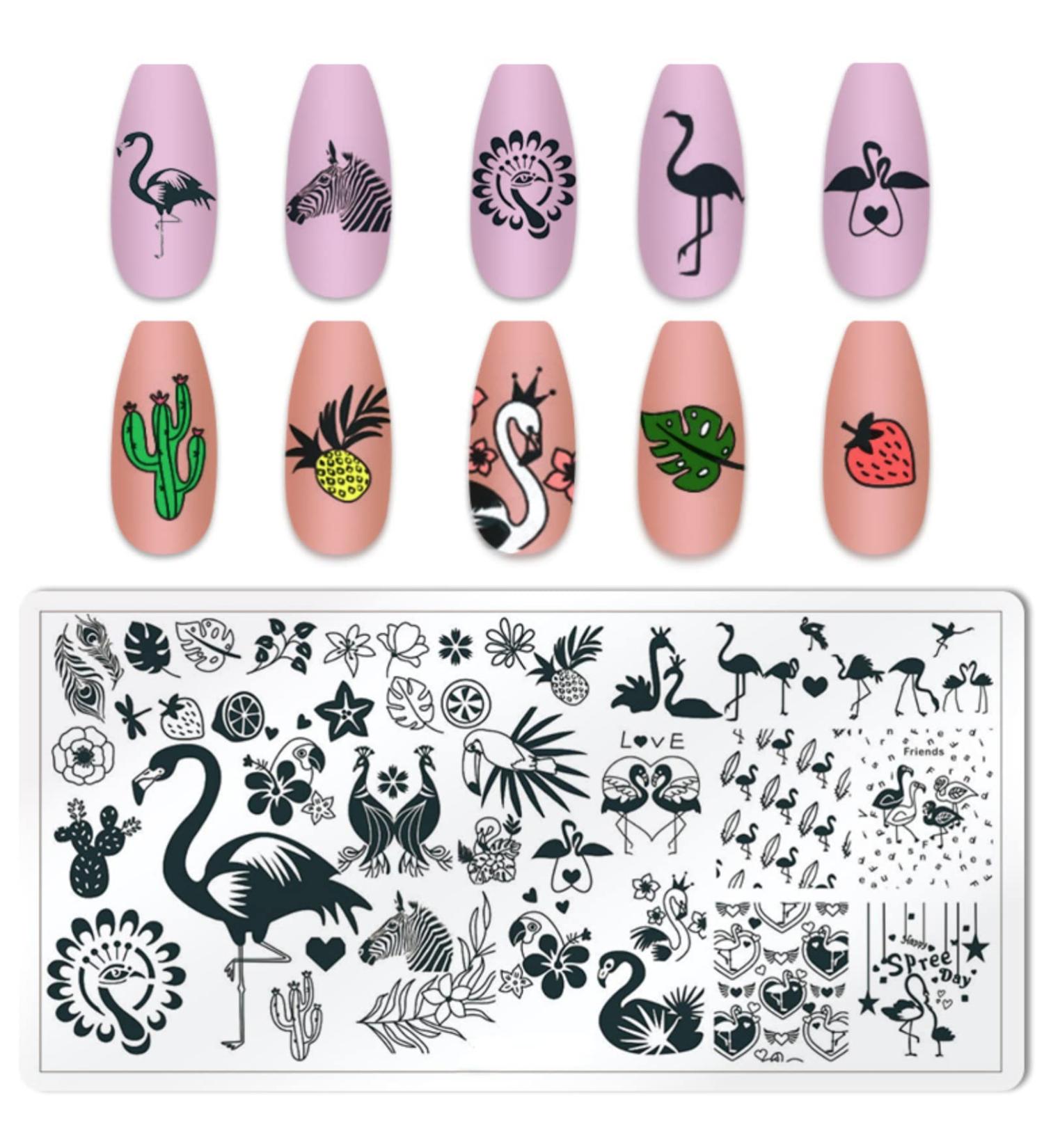 Runrayay Nail Art Stamp Plate - Flamingos Series | DIY Nail Stamping Templates for Creative Designs with Birds Leaves & Flowers - Buy Online on GoSupps.com