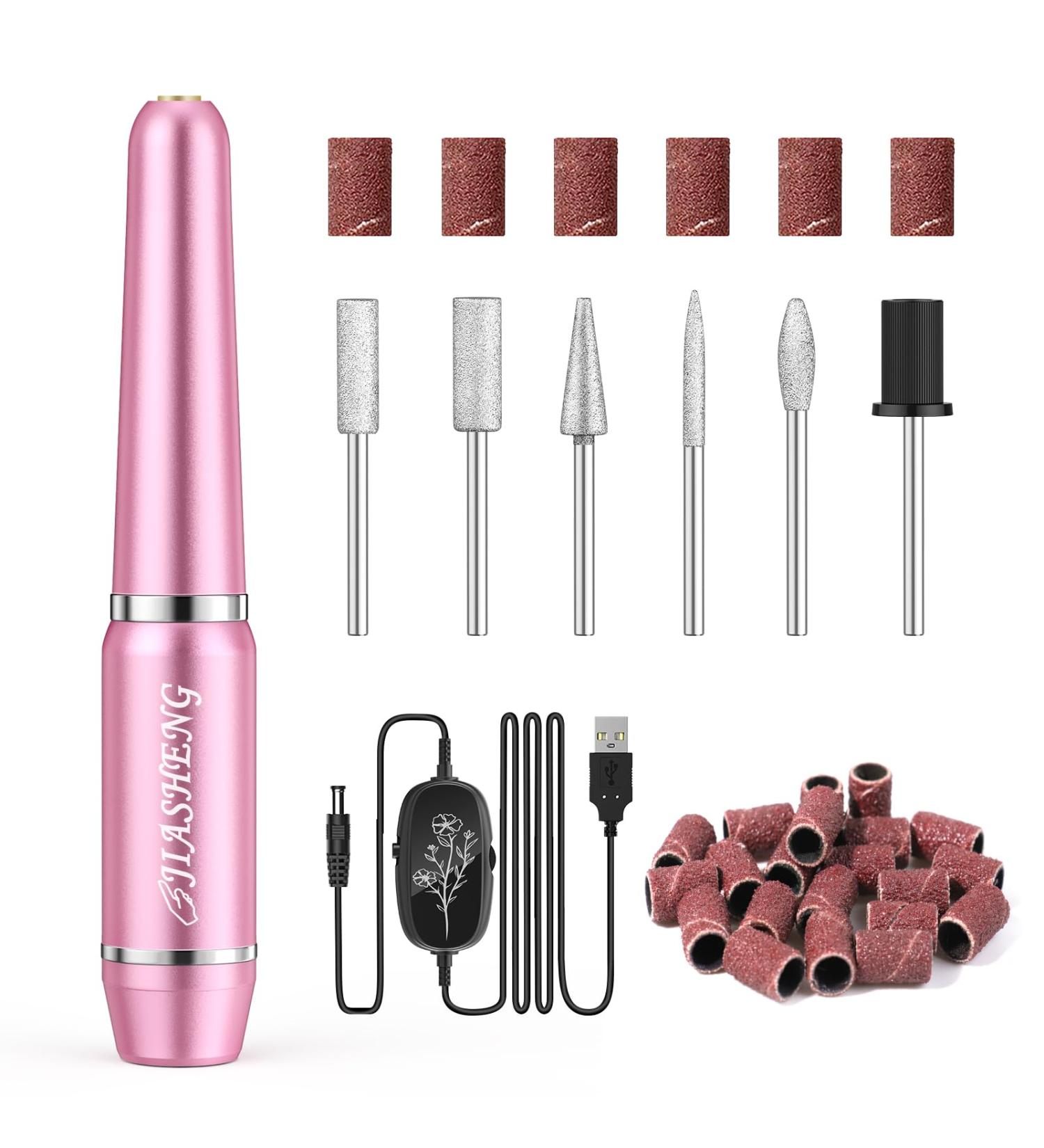 JIASHENG USB Electric Nail Drill | Portable Electric Nail File for Acrylic & Gel Nails | Professional Manicure & Pedicure Kit | Pink - Perfect for Home & Salon Use - Buy Online on GoSupps.com