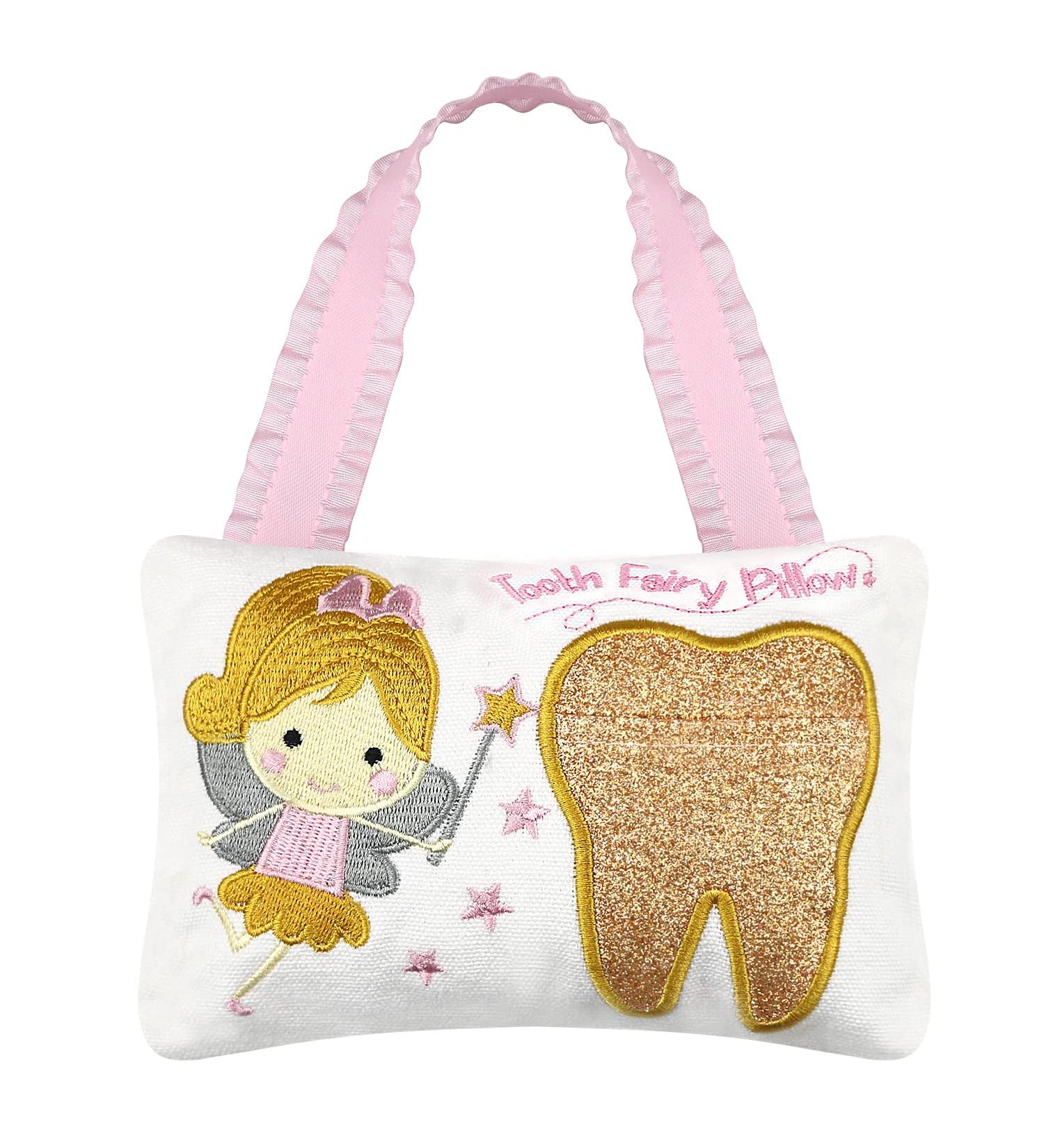 Gold Shiny Teeth Tooth Fairy Pillow with Pocket - Kids Tooth Fairy Souvenir Collection - Buy Online on GoSupps.com