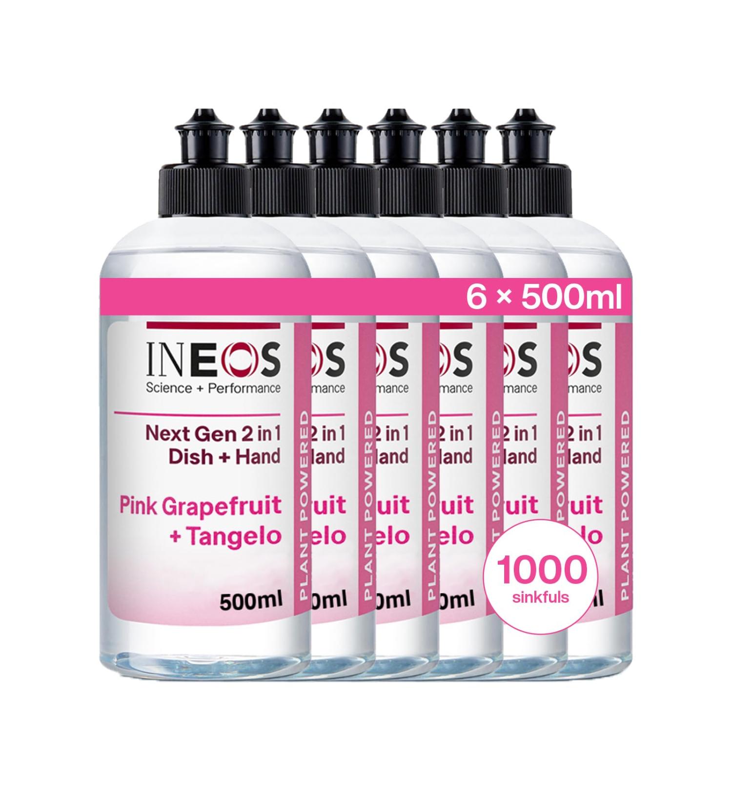 INEOS Next-Gen 2in1 Washing Up Liquid 3L (500ml x 6) - Plant Powered Dish & Handwashing, Pink Grapefruit & Tangelo - Buy Online on GoSupps.com