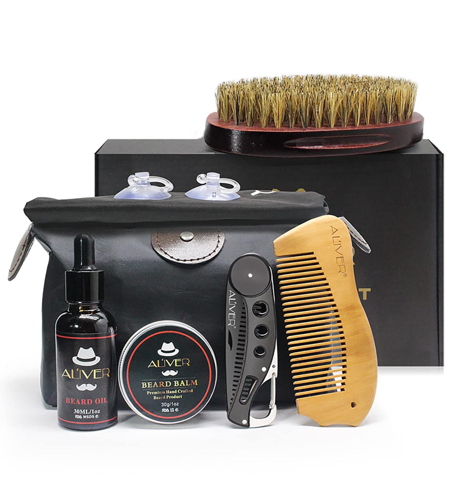 6-Piece Beard Grooming Kit with Organic Oil, Balm, Wax for Styling and Growth - Includes Bib, Brush, Combs - Large Storage Bag - Buy Online on GoSupps.com