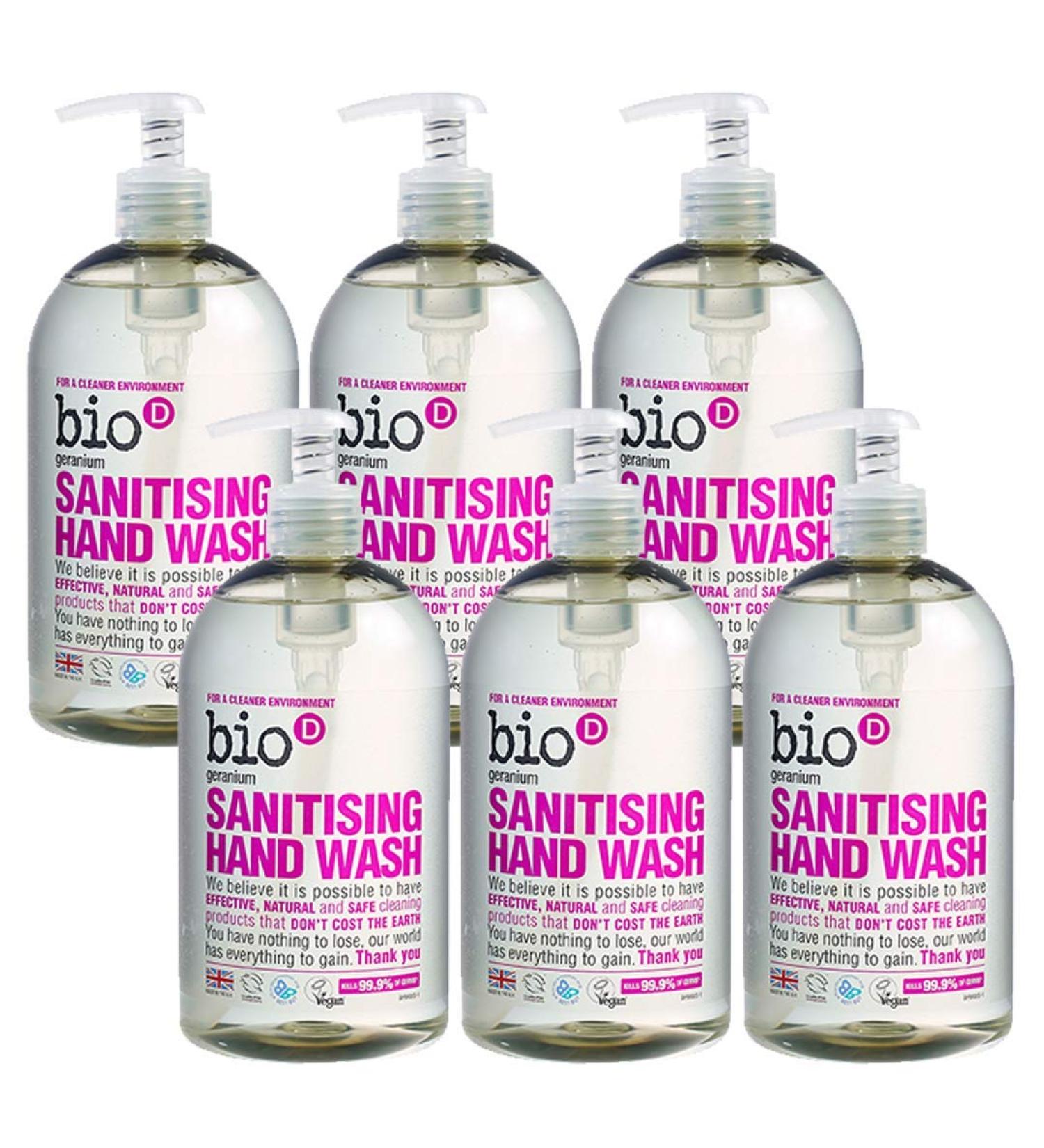 Bio-D Vegan Friendly Sanitising Hand Wash - 6 x 500ml (Geranium)