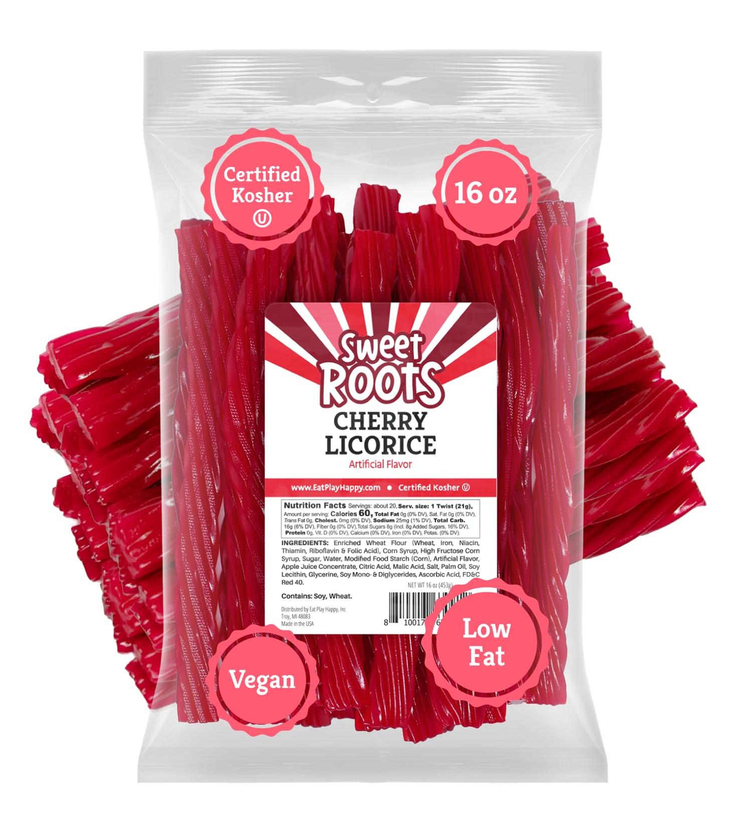 Sweet Roots Cherry Licorice Twists - Jumbo 16 oz Bag | Vegan Fat Free Made with Real Fruit Juice Certified Kosher - Buy Online on GoSupps.com