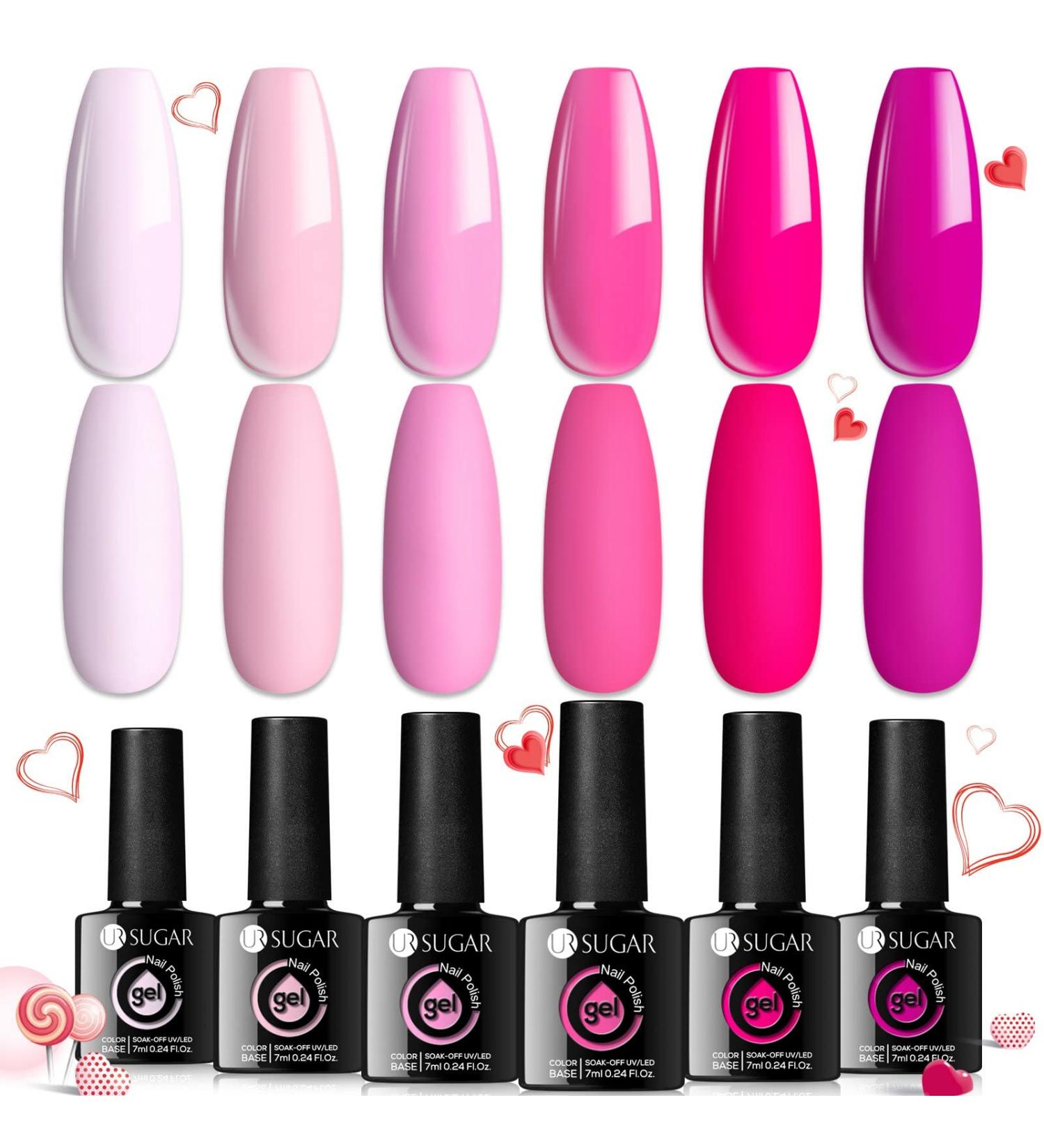 UR SUGAR Pink Gel Nail Polish Set - 6 Colors, Hot Pink, Light Pink, Neon Pink, Soak Off UV Lamp, Valentine's Day Gift for Women - Sweet Cherry - Buy Online on GoSupps.com