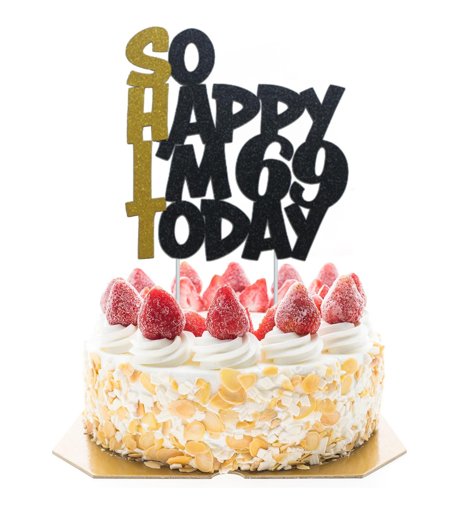 Glitter Sixty Nine Cake Toppers For 69 Years Old Birthday Party Decorations Supplies Favors Funny Happy 69th Birthday Cake Topper For Women Men DAD MOM Him Her Cake Decorations Gold Black 69-n