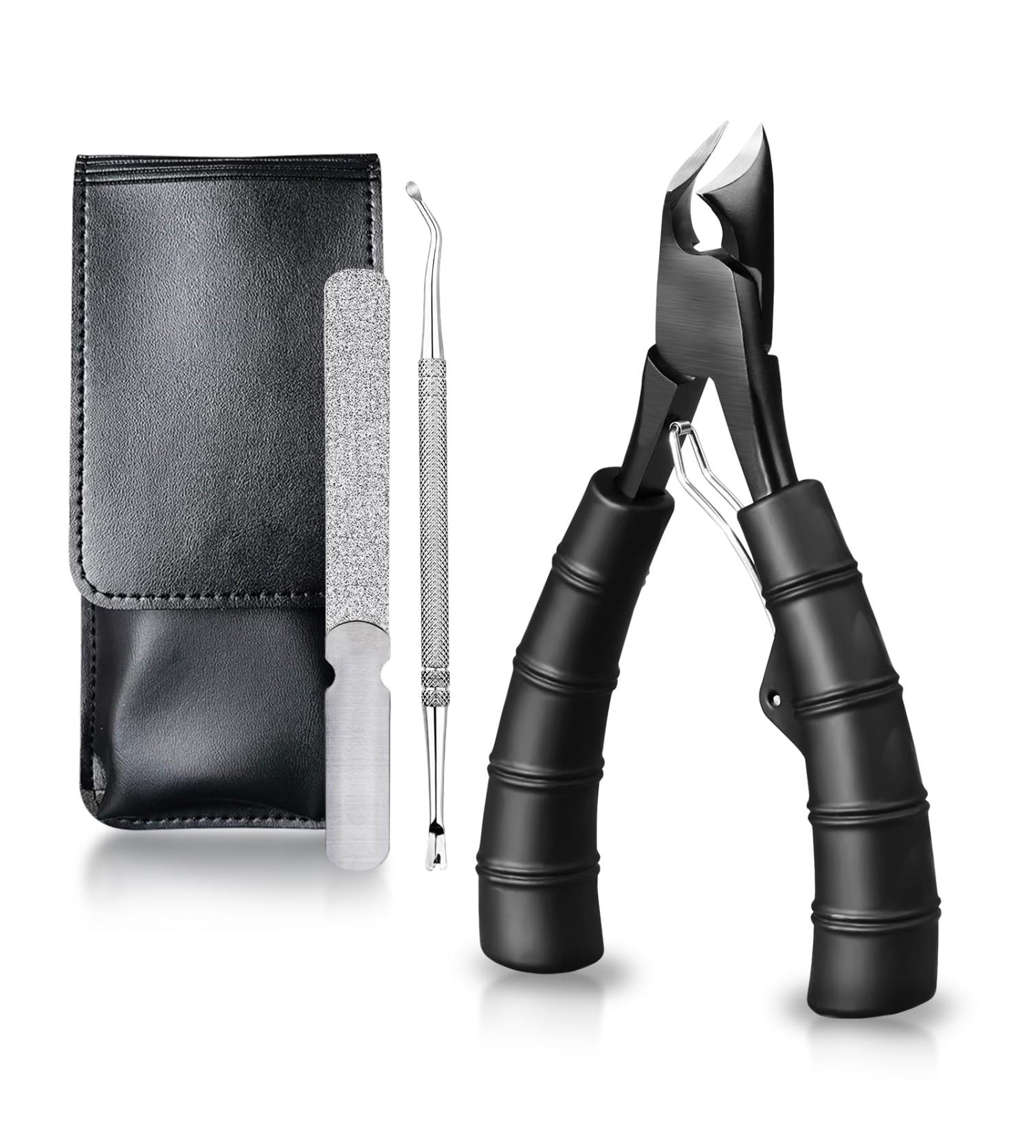 Professional Wide Jaw Thick Toenail Clippers for Men & Seniors | Heavy Duty Ingrown Nail Tool Kit with Bamboo Handle - Buy Online on GoSupps.com