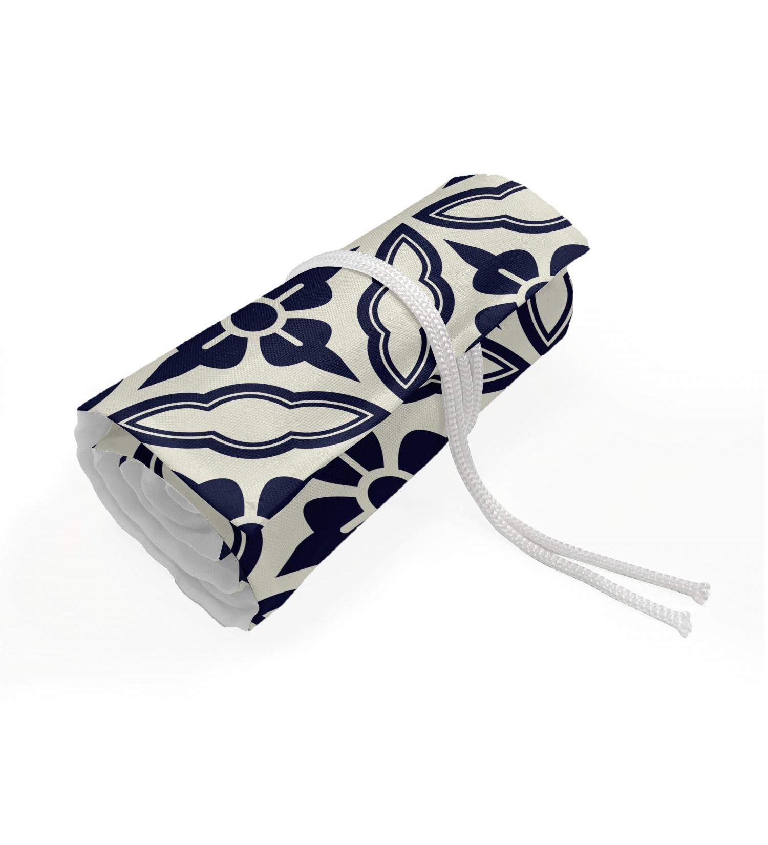 ABAKUHAUS Geometrico Roll Up Pencil Case Japanese Mandala Durable & Portable Pencil Organizer 48 Holes Blu Crema Scuro - Buy Online on GoSupps.com