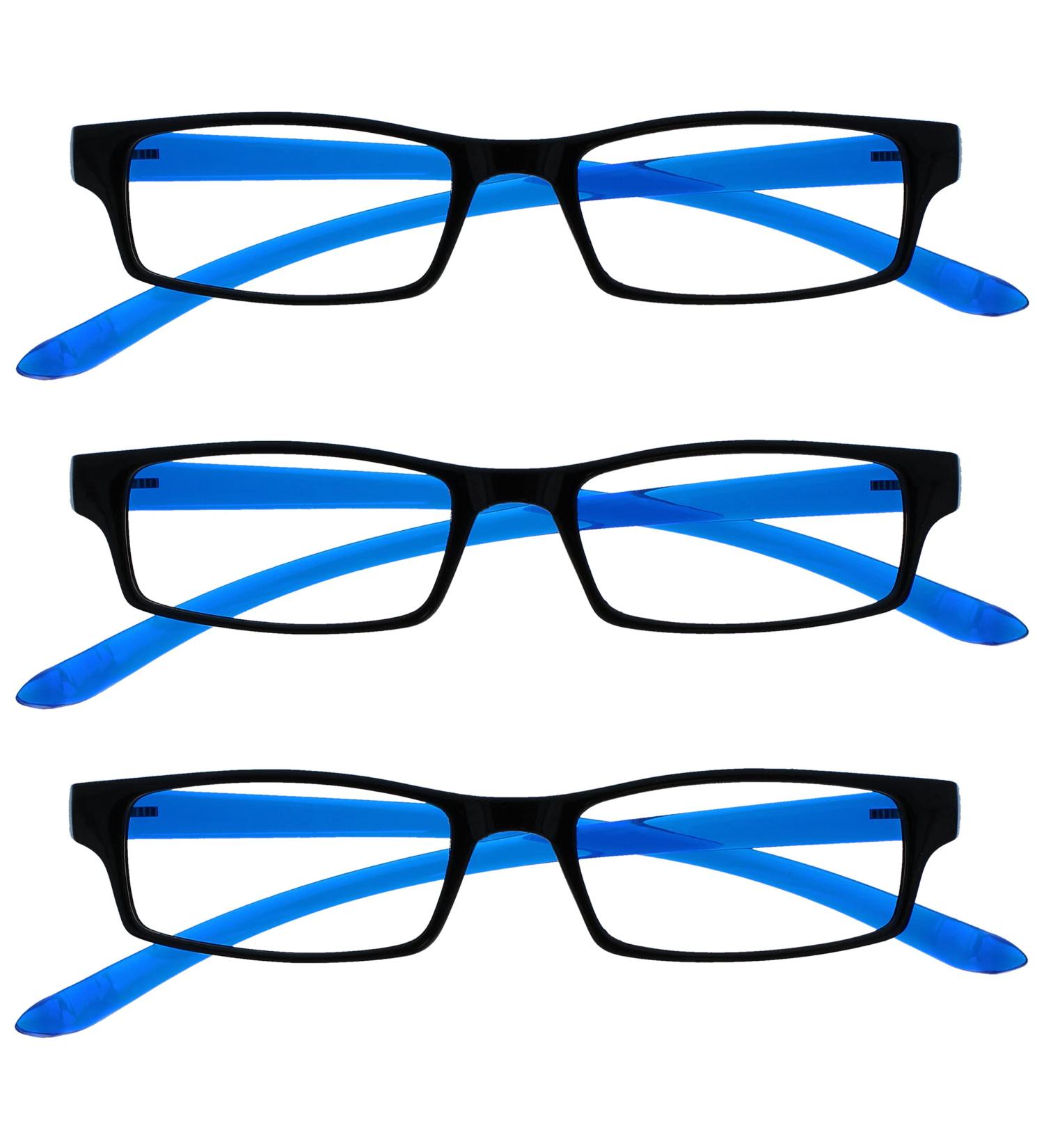 Shop Black Bright Blue Neck Readers 3 Pack for Men & Women - The Reading Glasses Company RRR20-3 +2.50 - Buy Online on GoSupps.com