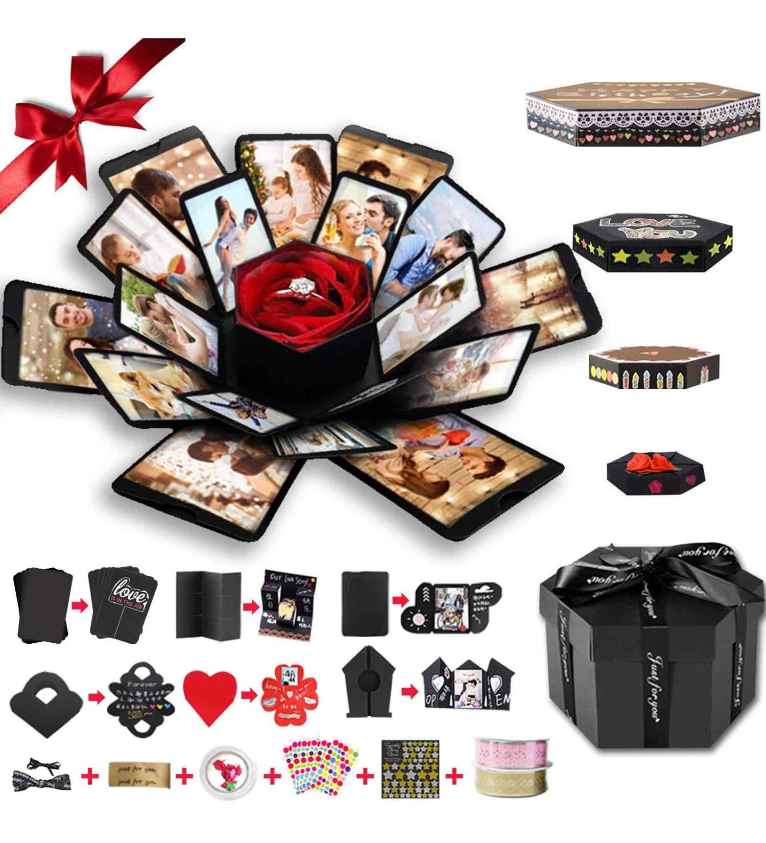 Wanateber Explosion Box DIY Handmade Photo Box for Birthday, Anniversary, Valentine's Day, Wedding - Black - Buy Online on GoSupps.com