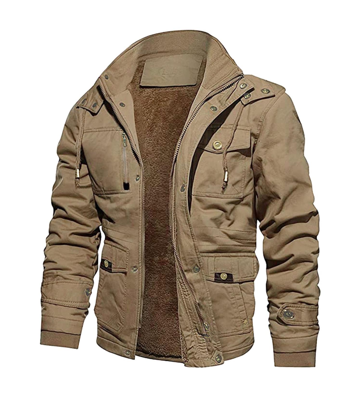 Hanxiulin Men's Oversized Plush Hoodie Jacket - Warm Reversible Winter Coat - Lightweight Khaki Outdoor Jacket XXL - Buy Online on GoSupps.com