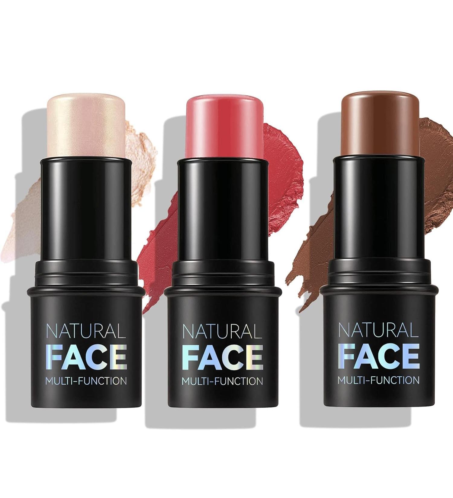 3 Pack Cream Contour & Highlighter & Blush Makeup Set Long Lasting Natural Weightless Buildable Contouring Bronzer Blush Stick Beauty Wand Liquid Highlighter Makeup (Set B) - Buy Online on GoSupps.com