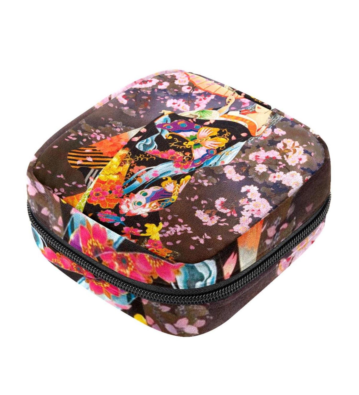Japanese Geisha Petals Women's Napkin Storage Bag - Portable Menstrual Cup Bag with Zipper for Teens & Women - Buy Online on GoSupps.com