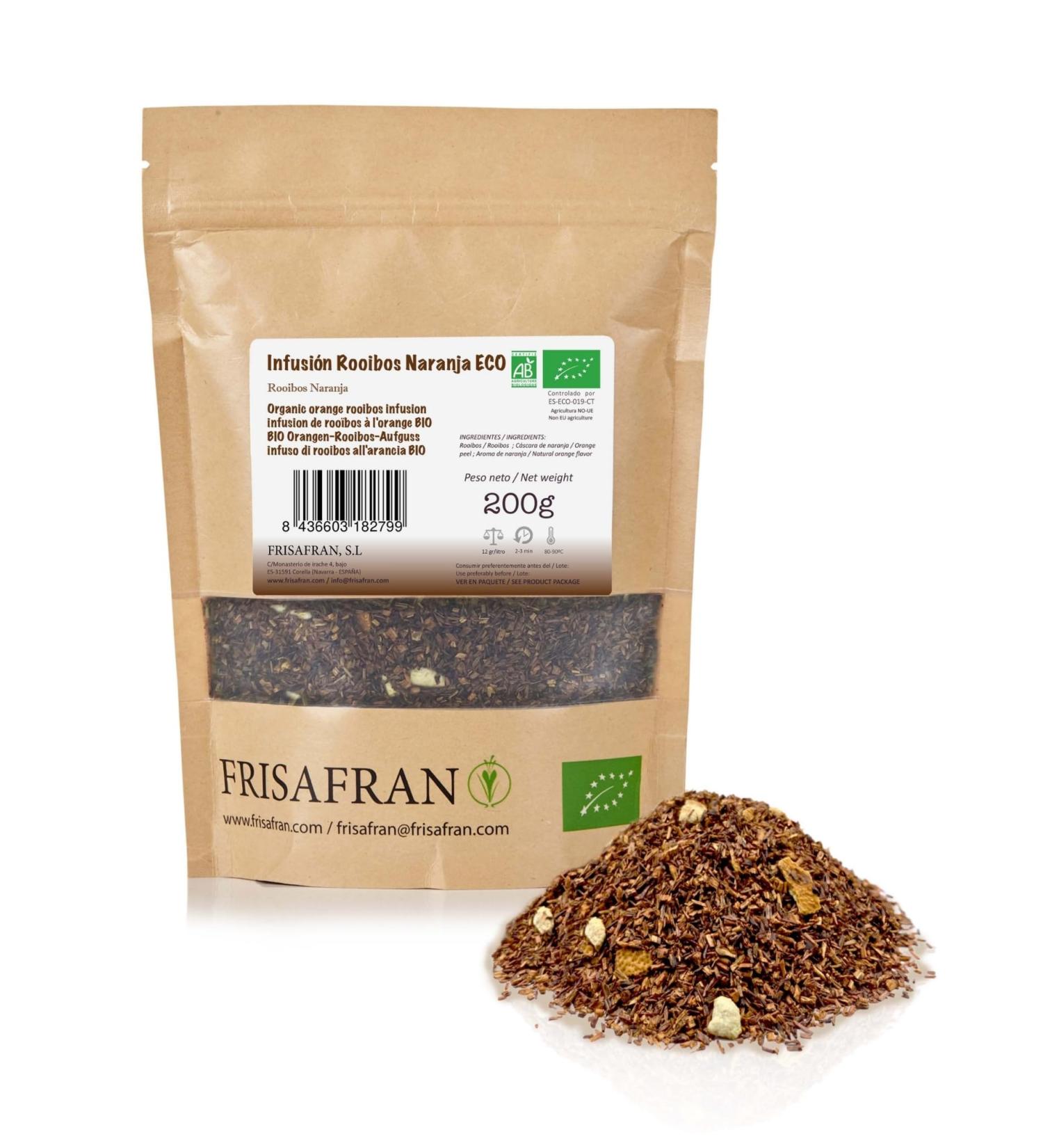FRISAFRAN | Infusion Rooibos Orange Bio en vrac 200g | Exp rience sensorielle | Saveur unique | Th rooibos | Sans caf ine | Nutritif | Hydratant | Agriculture durable | d sintoxication | sans th ine Orange 200g - Buy Online on GoSupps.com