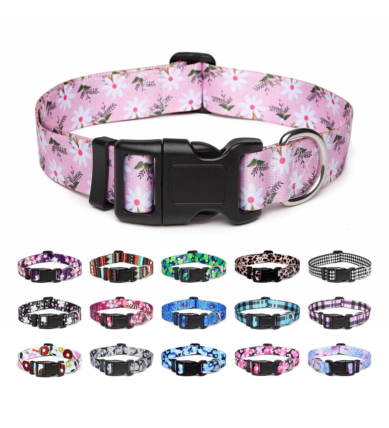 Mercano Adjustable Dog Collar - Soft Nylon & Durable Design for Small to Medium Dogs & Puppies - Pink White Flower Pattern - Buy Online on GoSupps.com