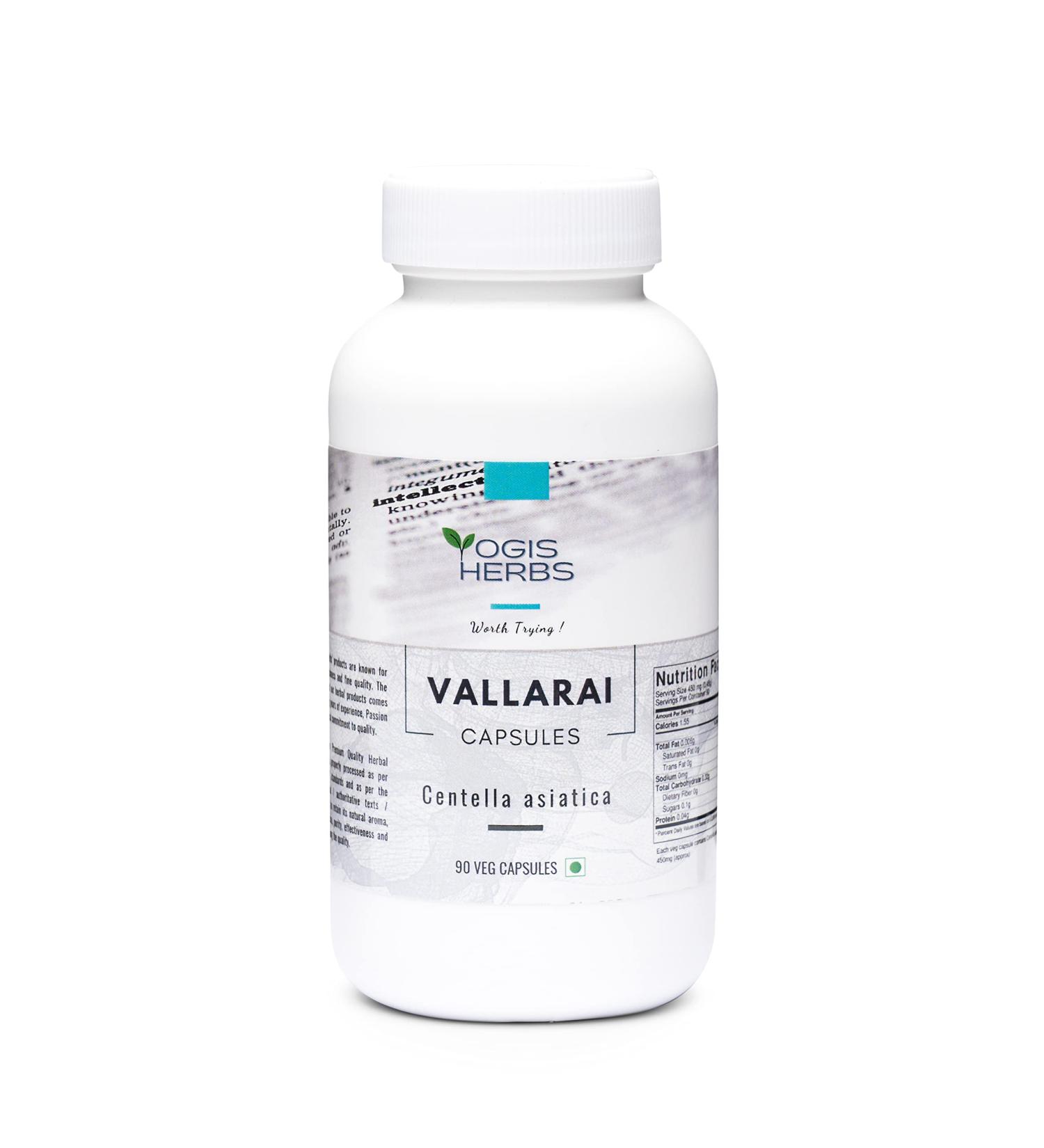 YOGIS HERBS Vallarai Capsules (Centella Asiatica/Gotu Kola) | Herbal Supplement for Congnitive Support | 90 Veg Capsules - Buy Online on GoSupps.com