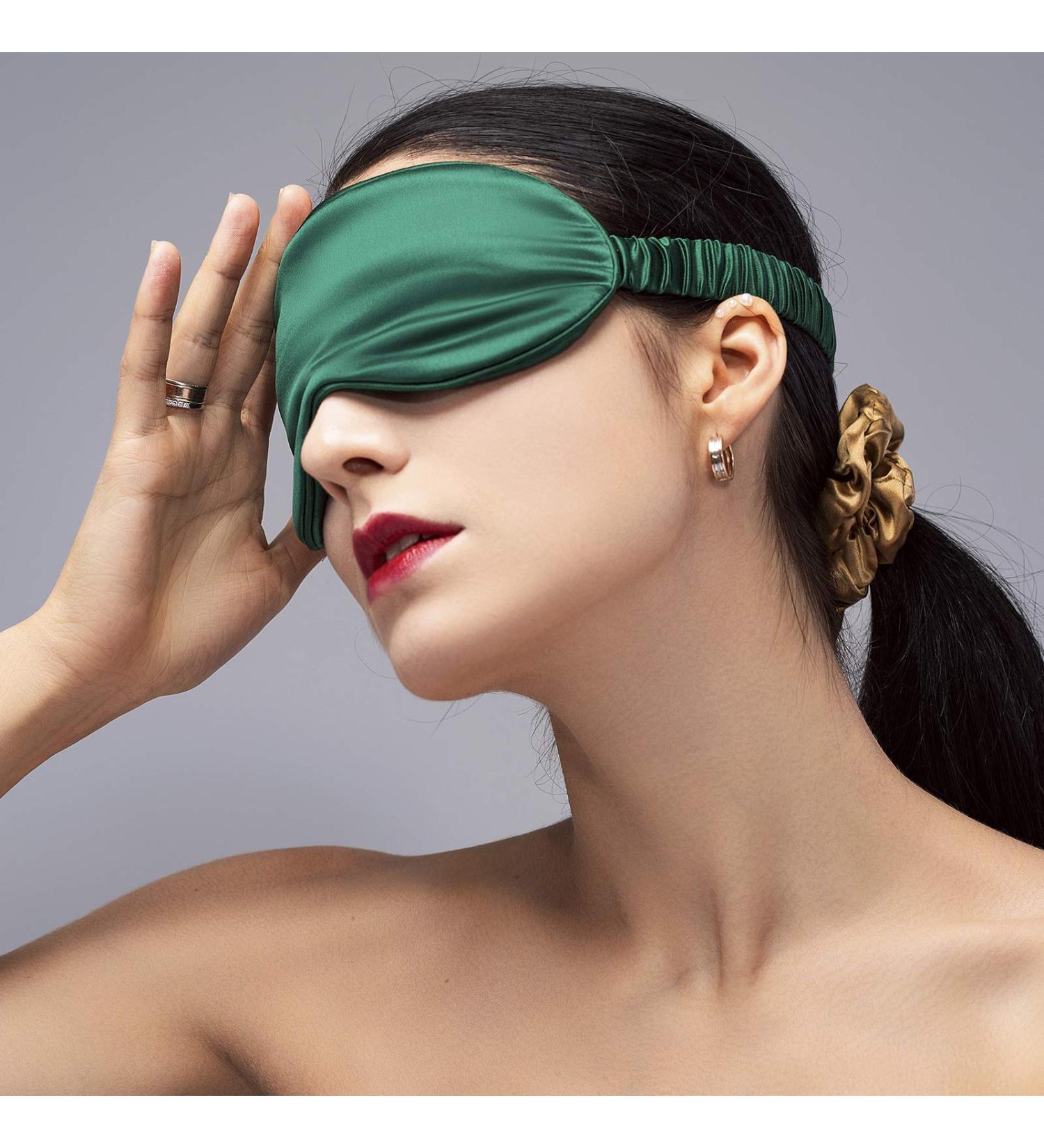 Vehan 100% Pure Natural Mulberry Silk Sleep Mask - Adjustable Strap, Blackout Eye Cover for Sleeping, Travel, Yoga - Dark Green - Buy Online on GoSupps.com