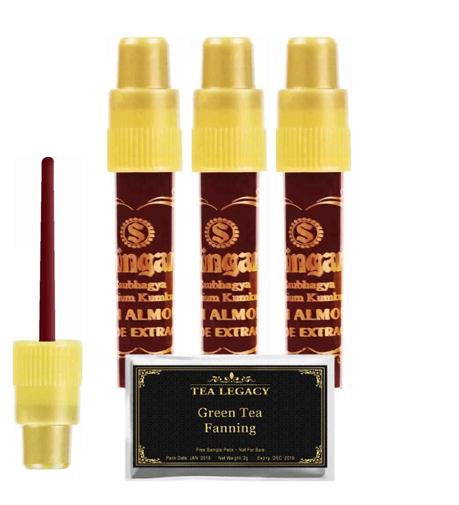 Yogic Mantra Shringar Bindi Liquid Deep Red Maroon Color Kumkum (3 Bottles Bundle with TeaLegacy Free Sample) Premium Kum Kum with Almond  Aloe Extracts For Bindi Dots  Tikka Bindis & Temporary Tattoo