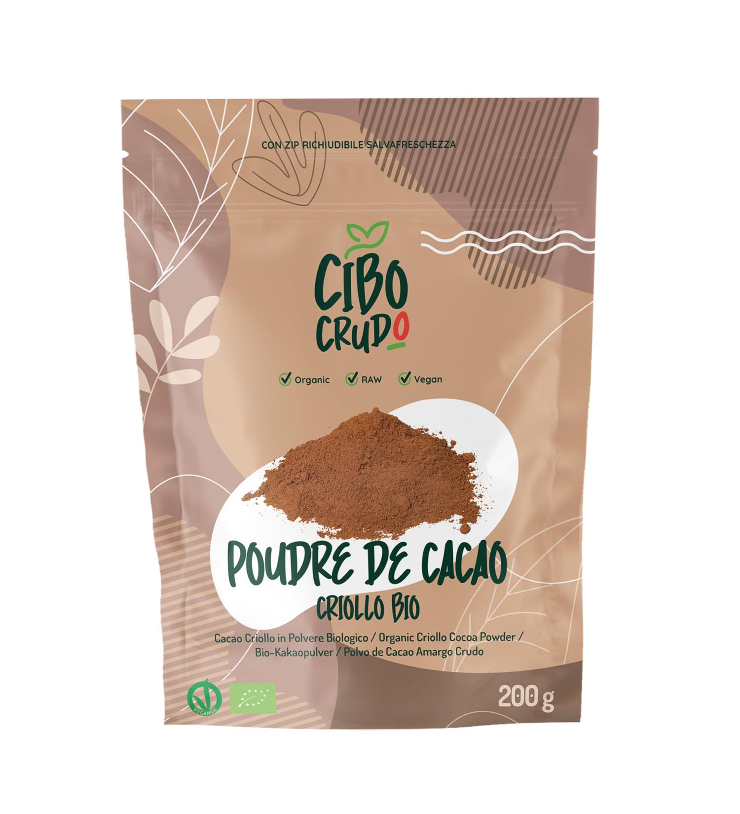 Organic Unsweetened Cocoa Powder - 200 gr. Raw Bitter Cocoa without Sugar from Organic Farming. Cocoa Powder from Criollo Raw - Buy Online on GoSupps.com